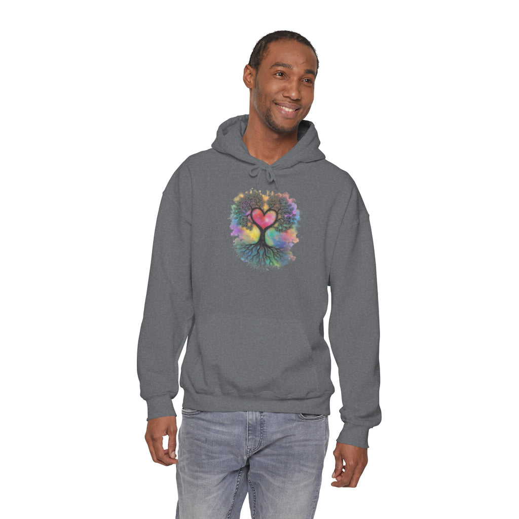 Rainbow Heart Tree Hoodie — Vibrant Spiritual Love Pullover