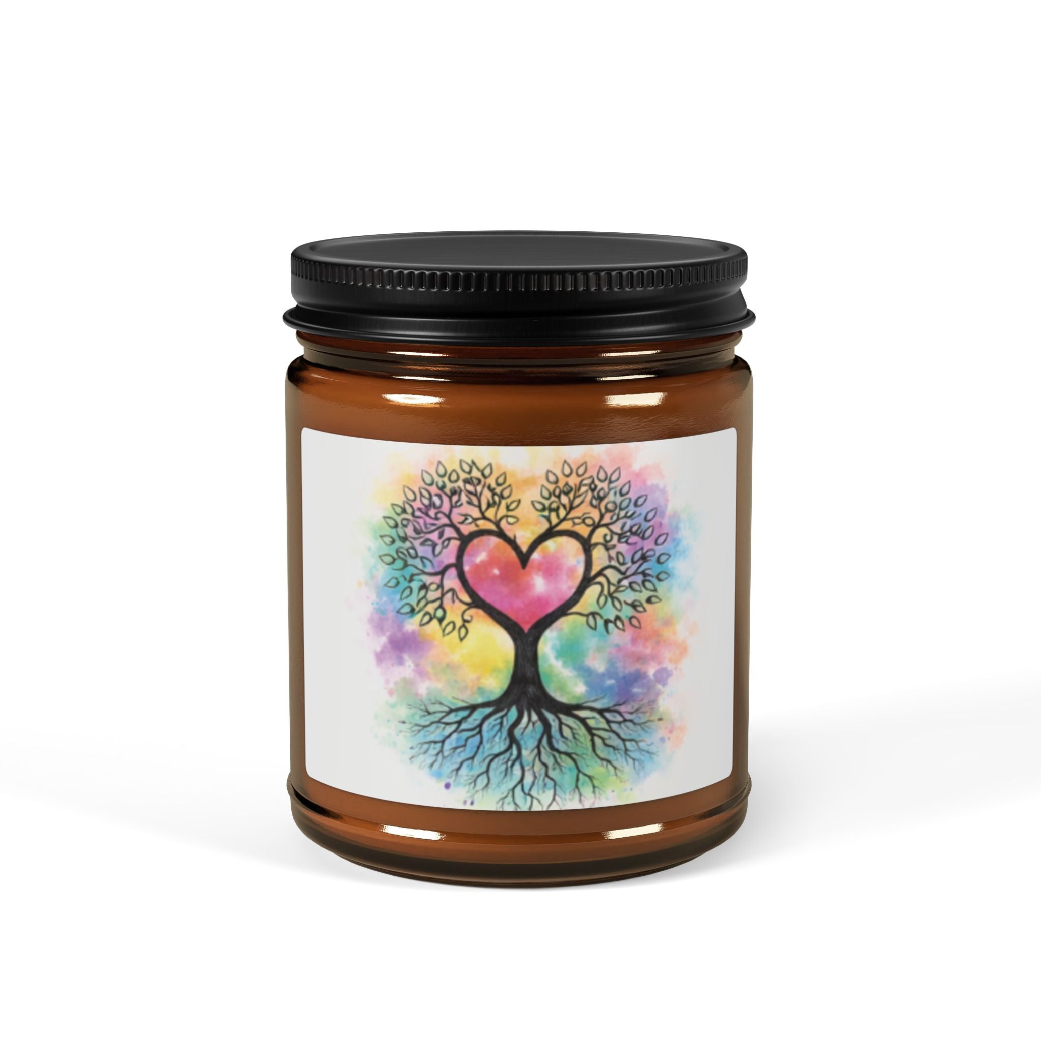 Rainbow Heart Tree Candle | Soy Amber Jar
