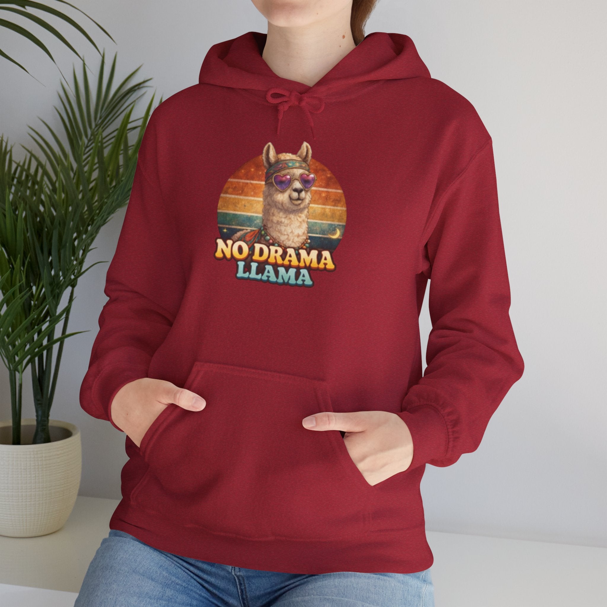 No Drama Llama Hoodie – Retro Sunset Graphic Pullover