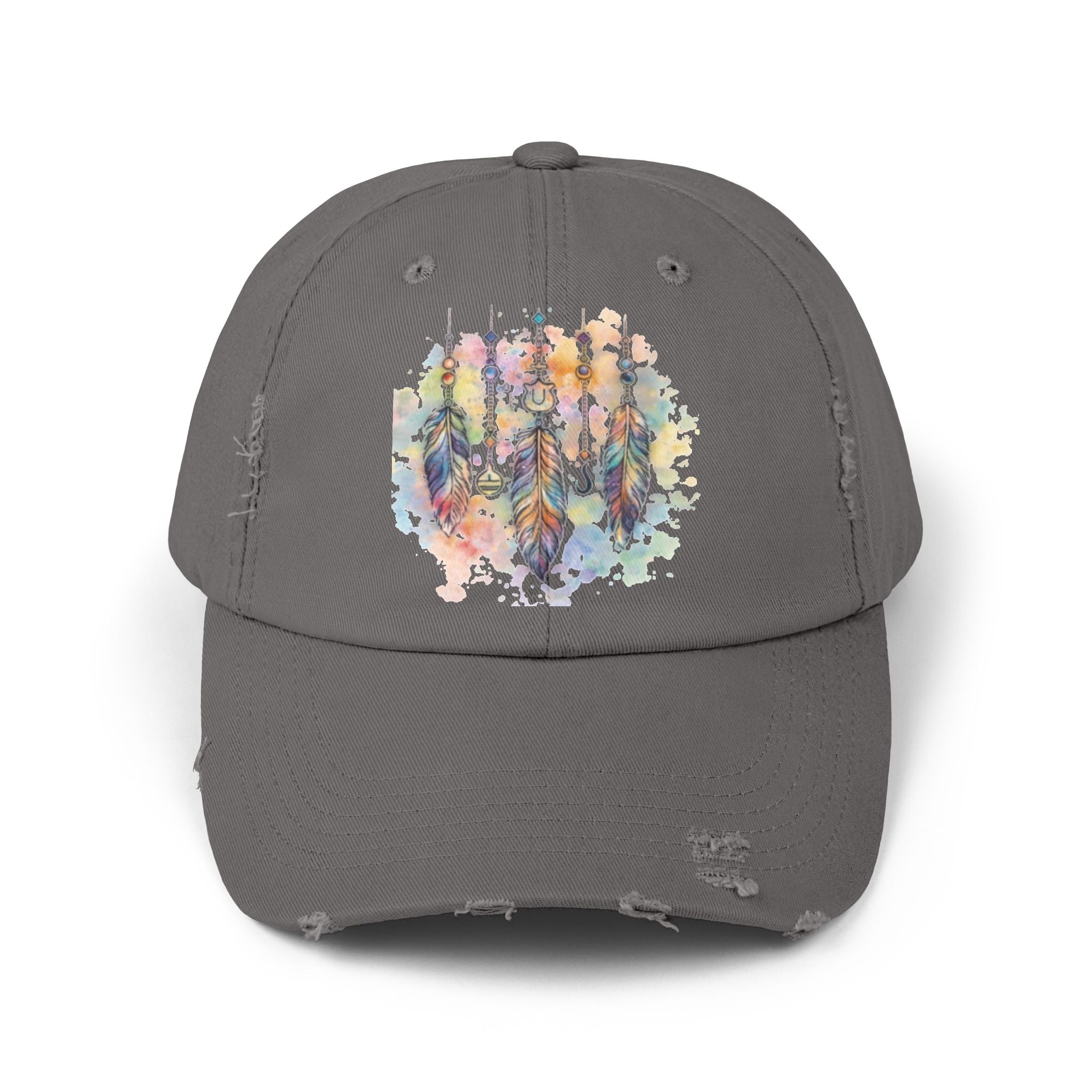 Distressed Cap with Watercolor Dreamcatcher Design
