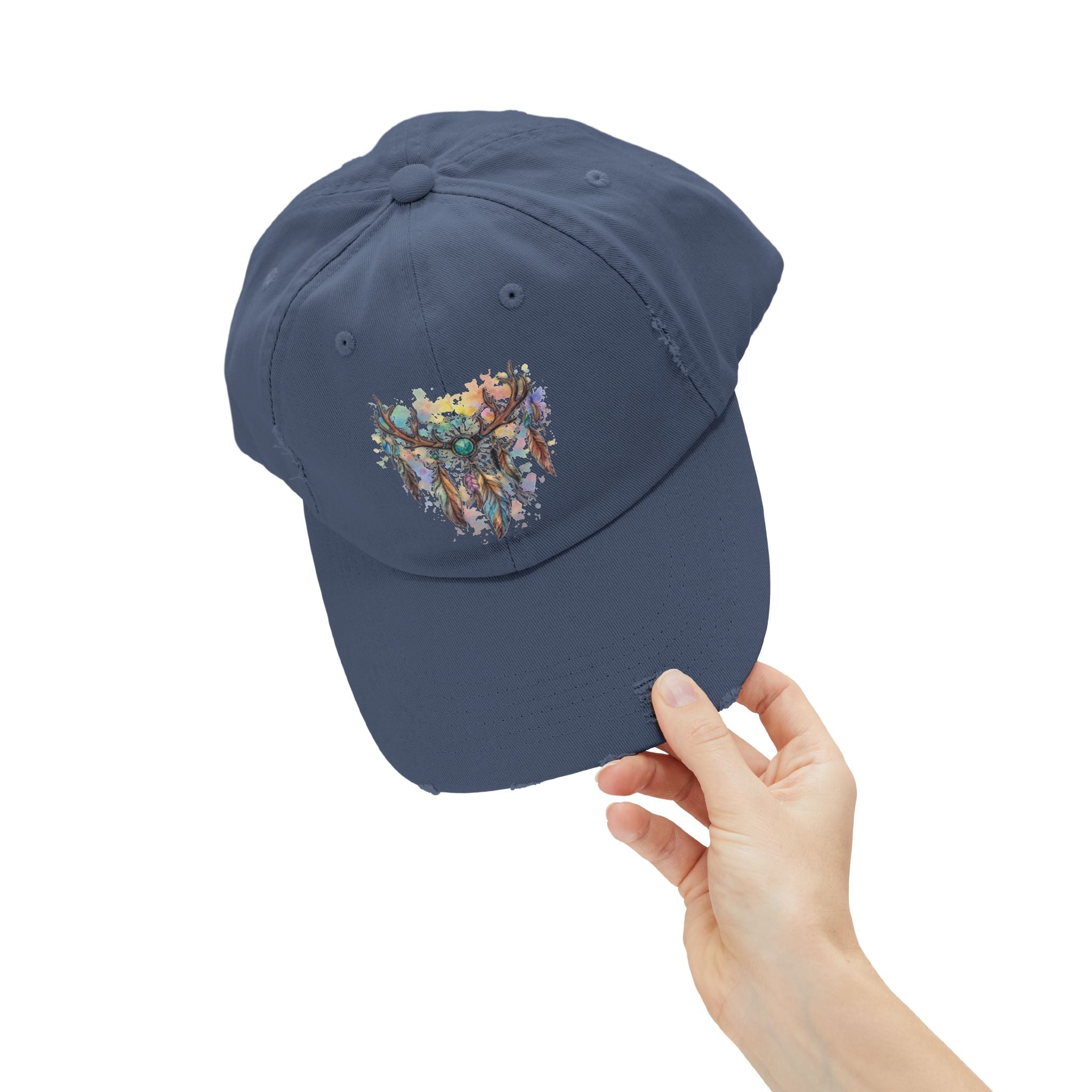 Distressed Hat. Watercolor Antler Dreamcatcher