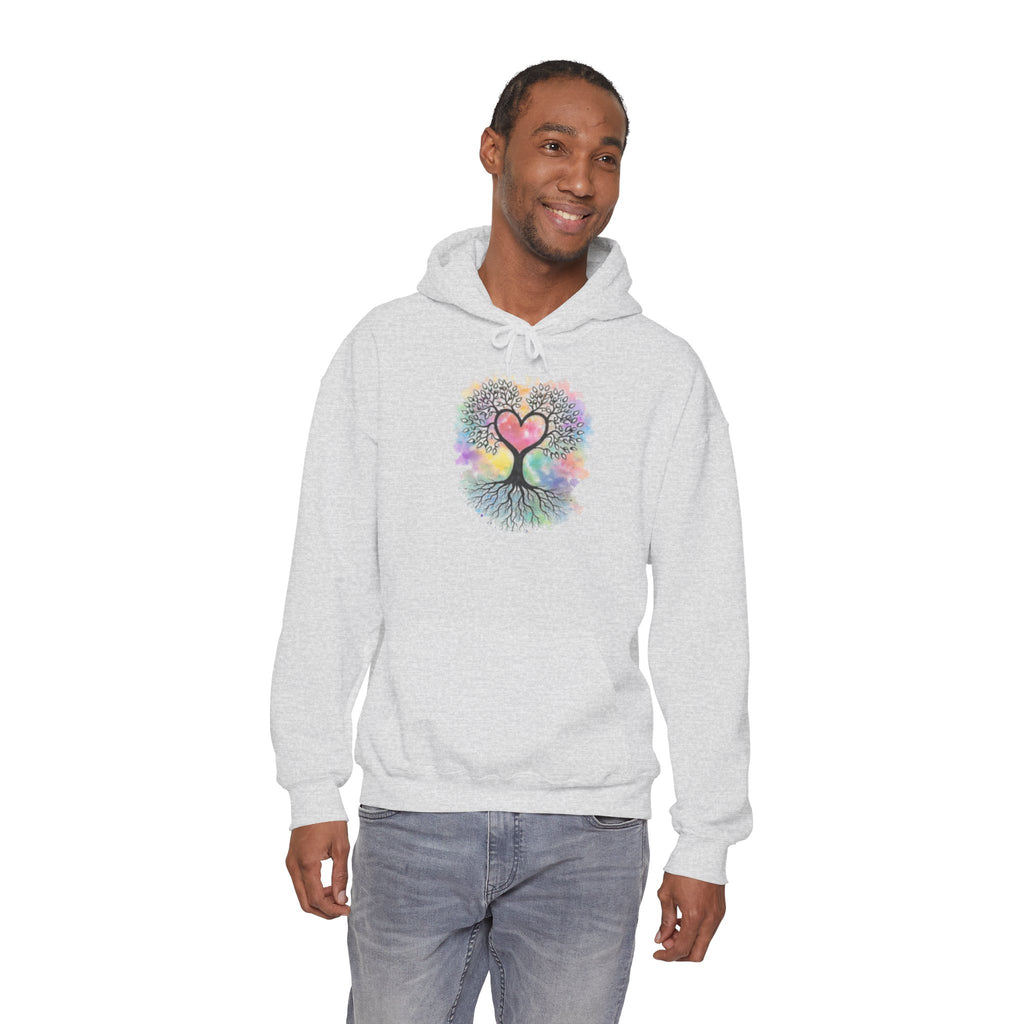 Rainbow Heart Tree Hoodie — Vibrant Spiritual Love Pullover