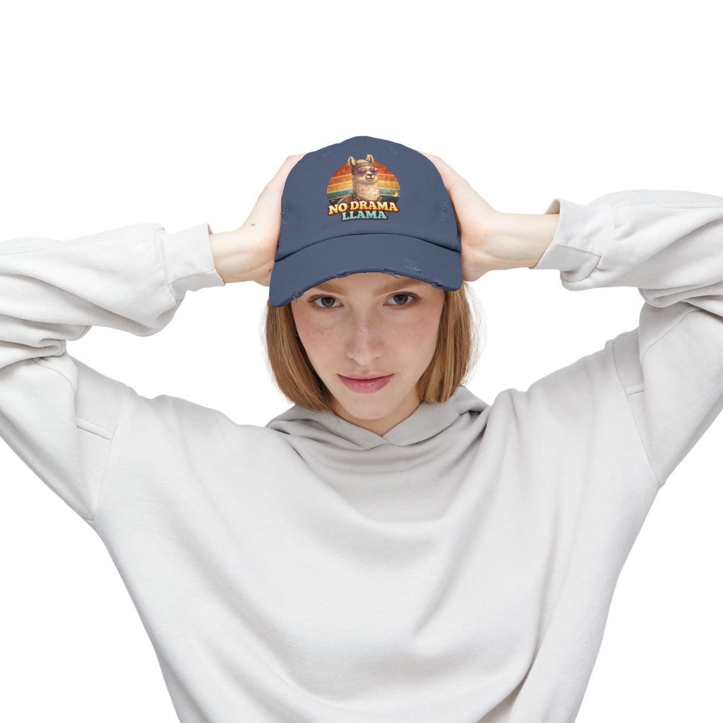 No Drama Llama Distressed Cap — Retro Llama Vintage Baseball Hat