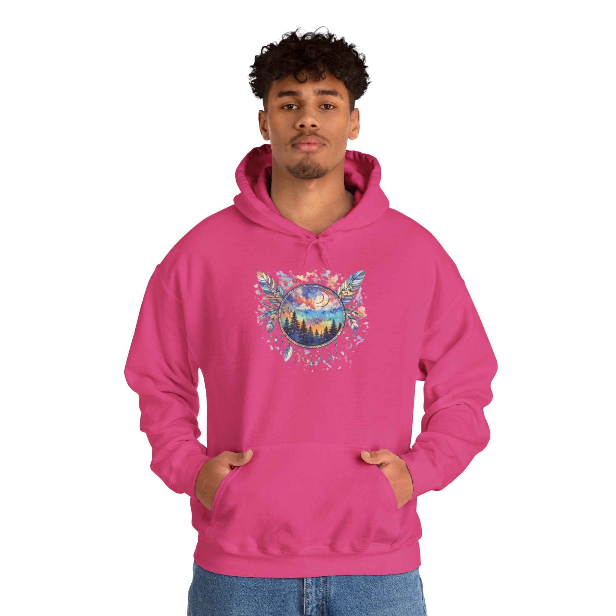 Nature Dreamcatcher Hoodie — Colorful Mountain Sunset Graphic