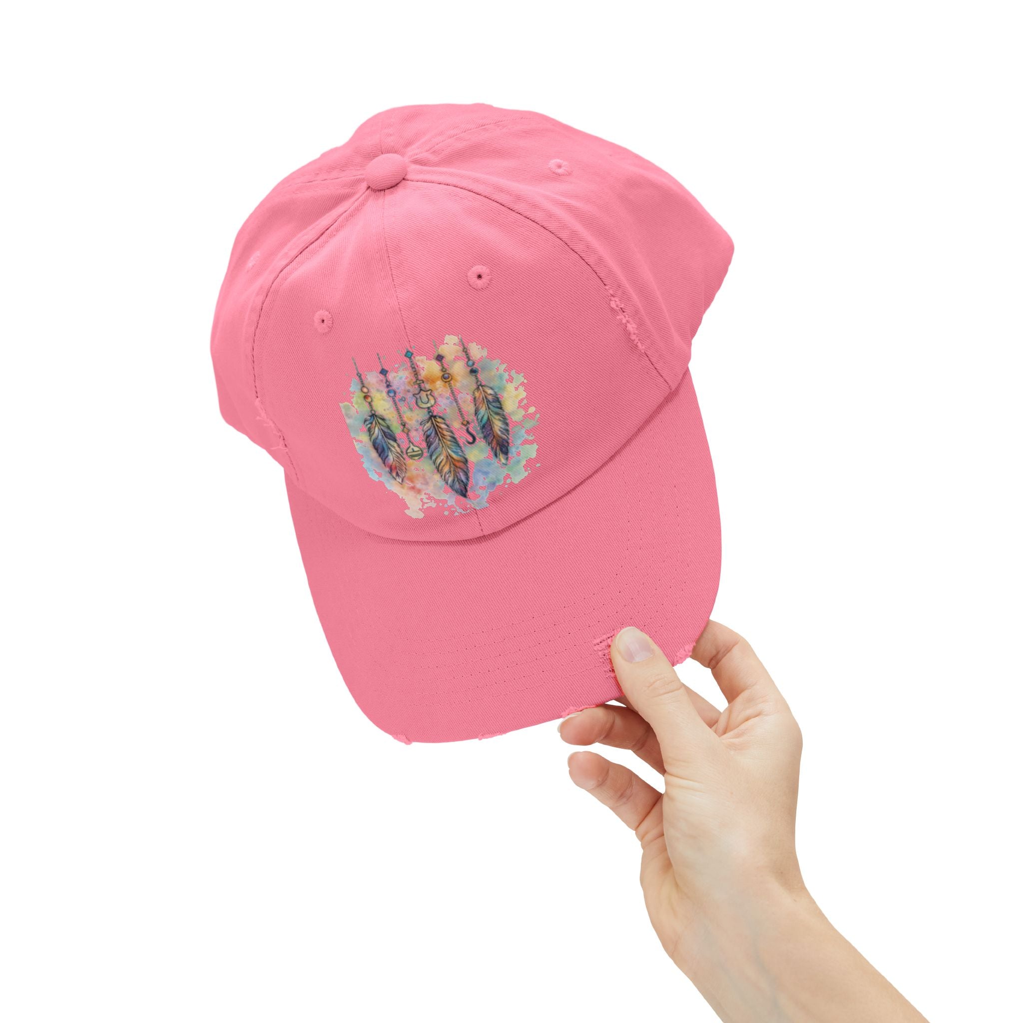 Distressed Cap with Watercolor Dreamcatcher Design