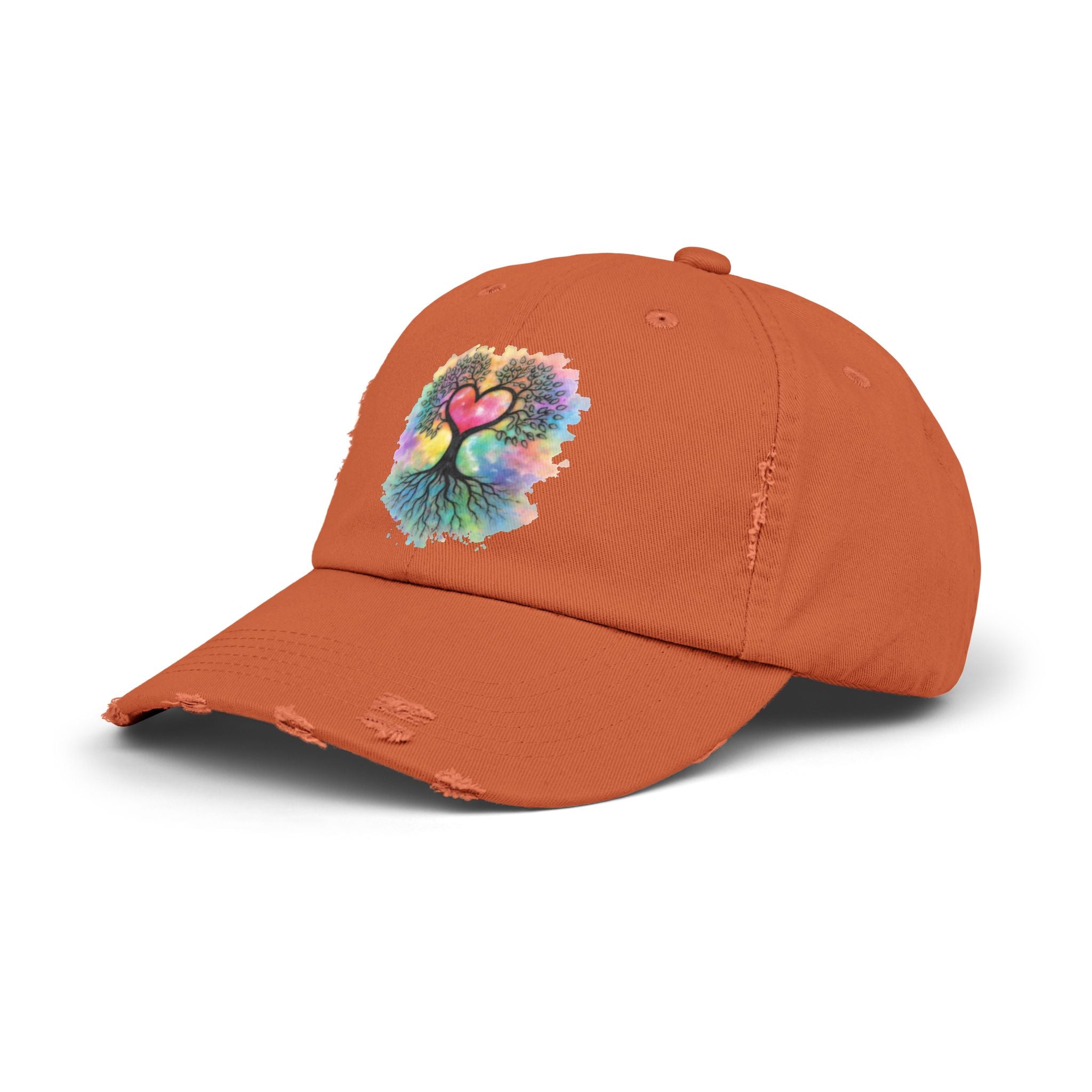 Distressed Dad Hat with Colorful Heart Tree Of Life  Design — Boho Love Cap
