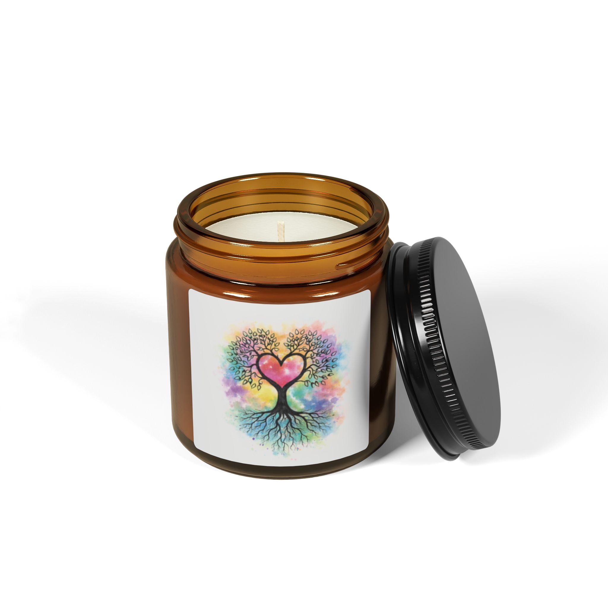 Rainbow Heart Tree Candle | Soy Amber Jar