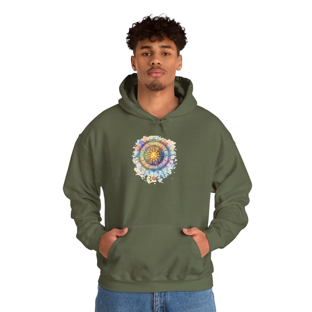 Astrology Compass Hoodie — Boho Tie-Dye Mandala Graphic