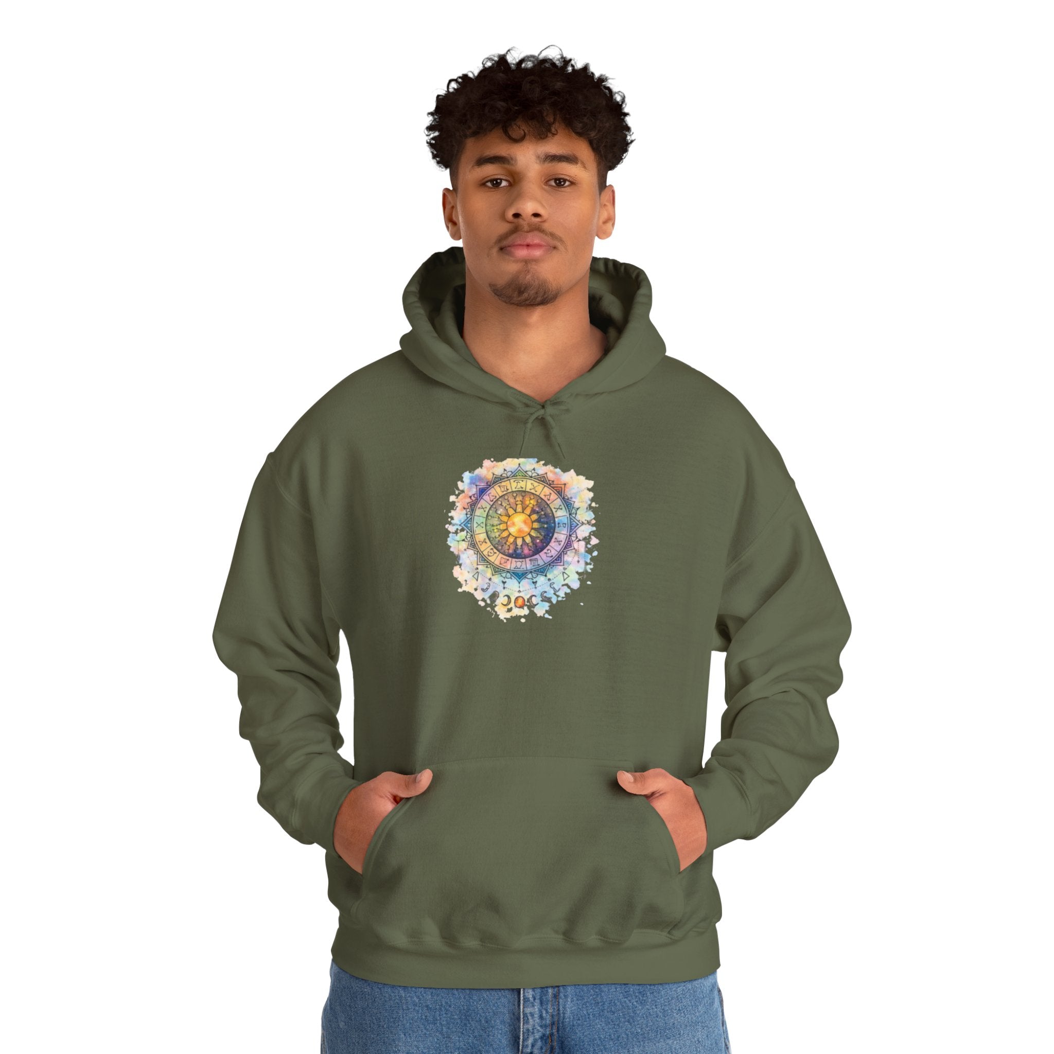 Astrology Compass Hoodie — Boho Tie-Dye Mandala Graphic