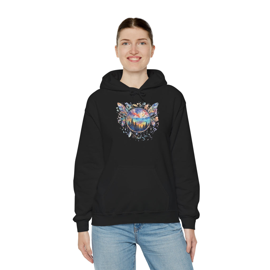 Nature Dreamcatcher Hoodie — Colorful Mountain Sunset Graphic