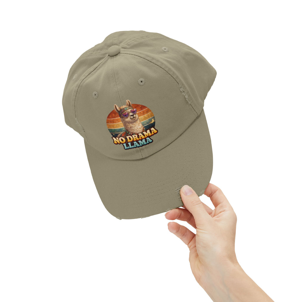 No Drama Llama Distressed Cap — Retro Llama Vintage Baseball Hat