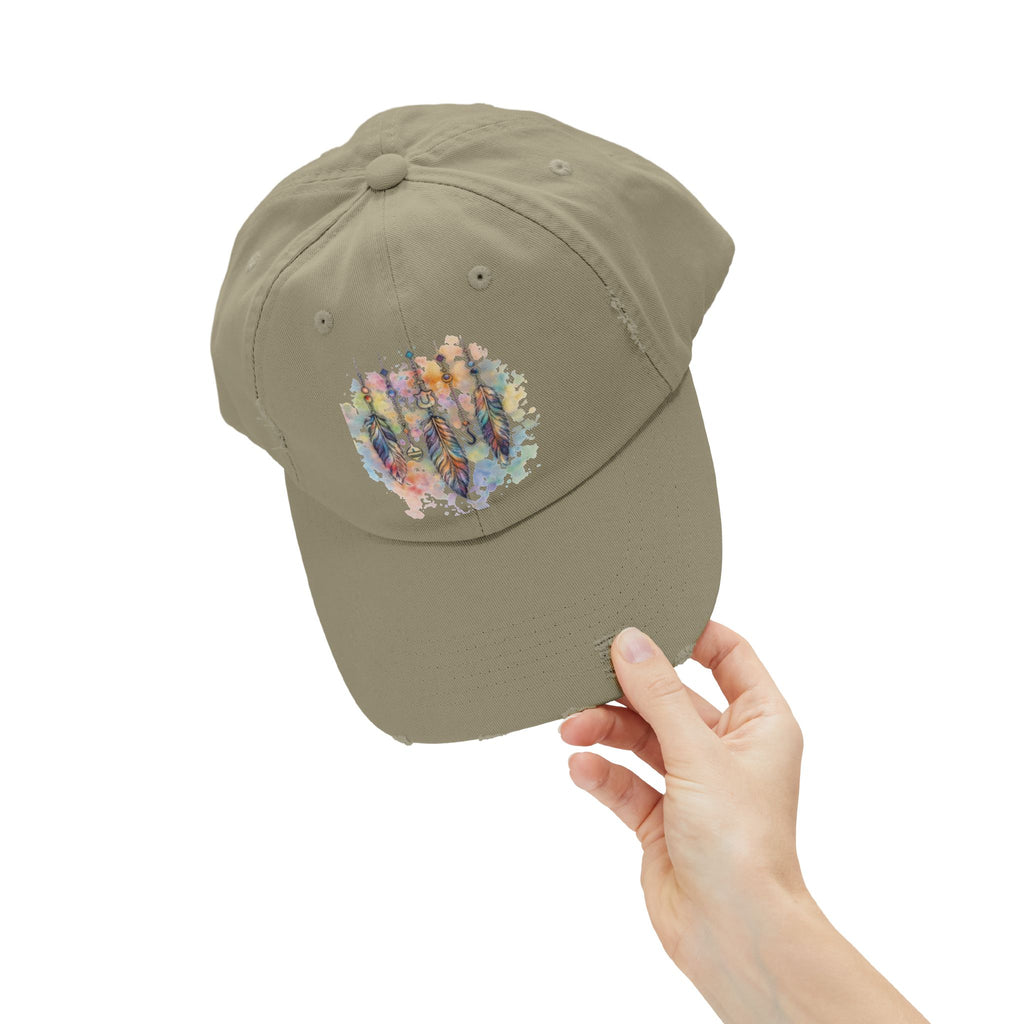 Distressed Cap with Watercolor Dreamcatcher Design