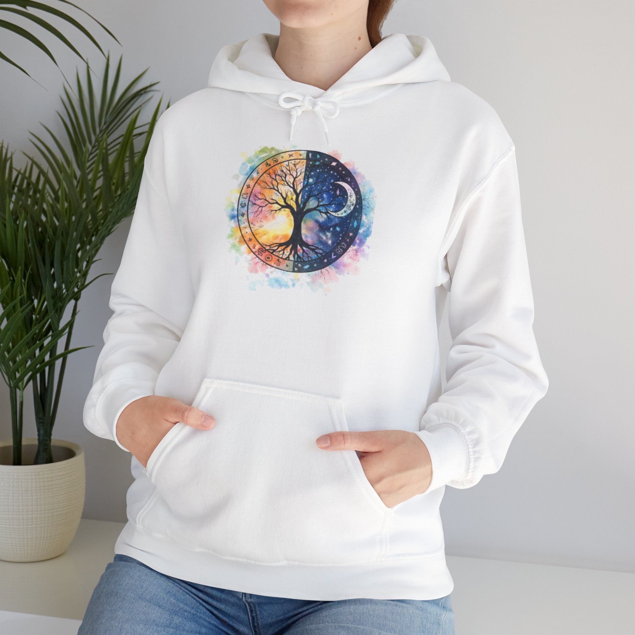 Yin Yang Tree Of Life Hoodie — Colorful Sun & Moon Spiritual Pullover