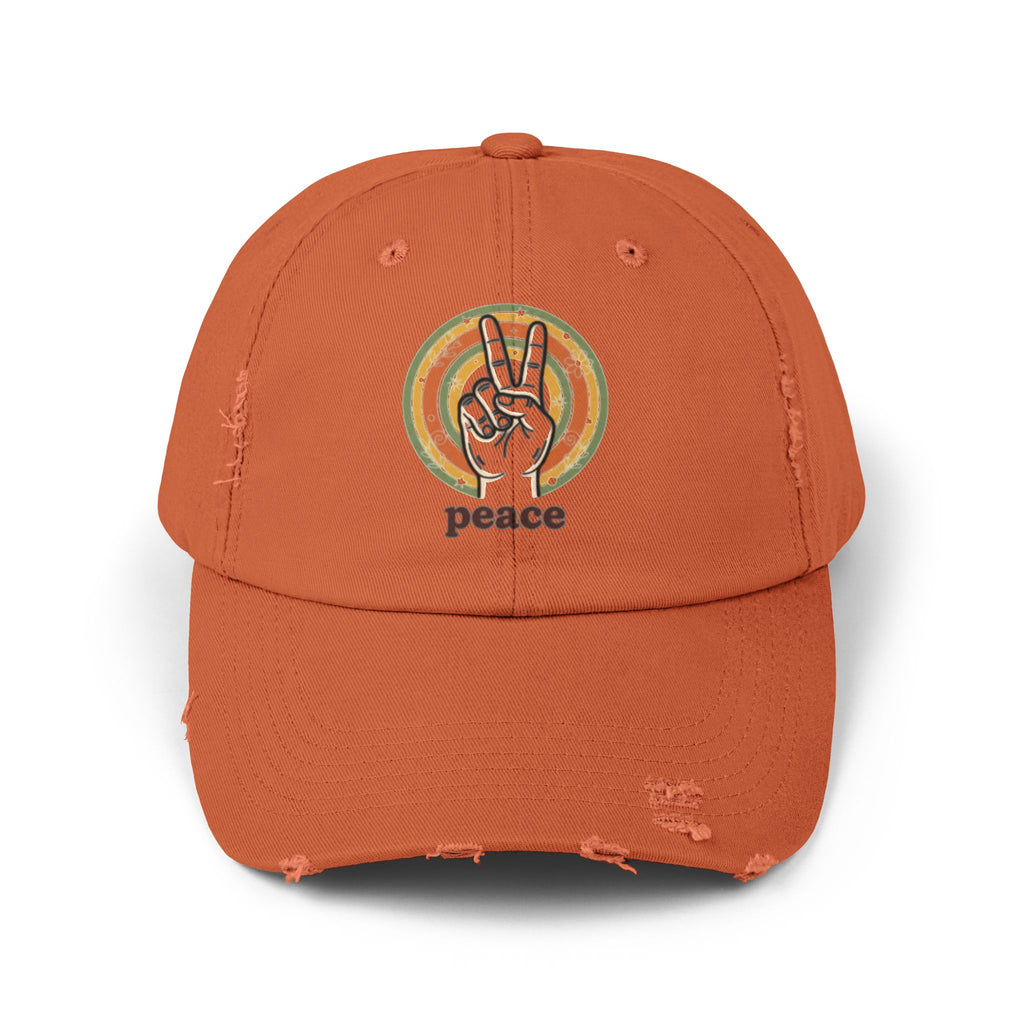 Peace Vintage Distressed Cap — Retro Rainbow Peace Sign Hat