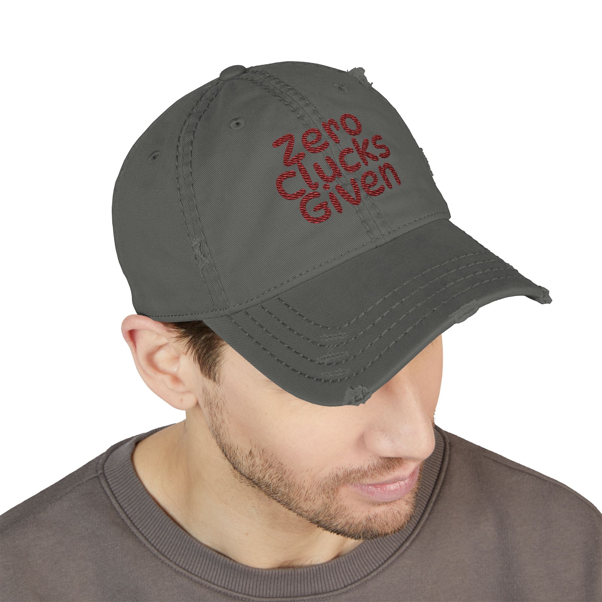 Zero Clucks Given Distressed Dad Hat — Embroidered Cotton Cap