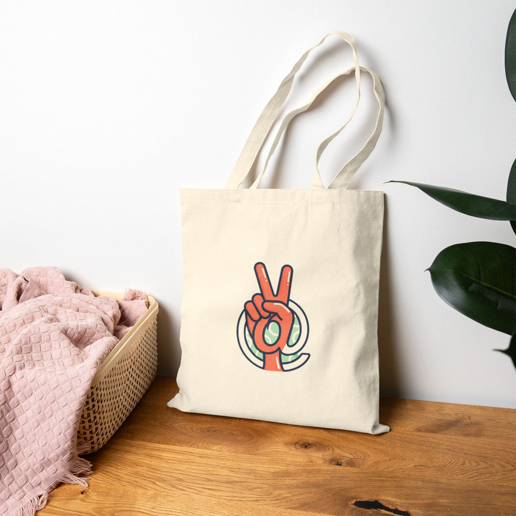 Retro Peace Hand Graphic Cotton Canvas Tote — Eco Market Bag
