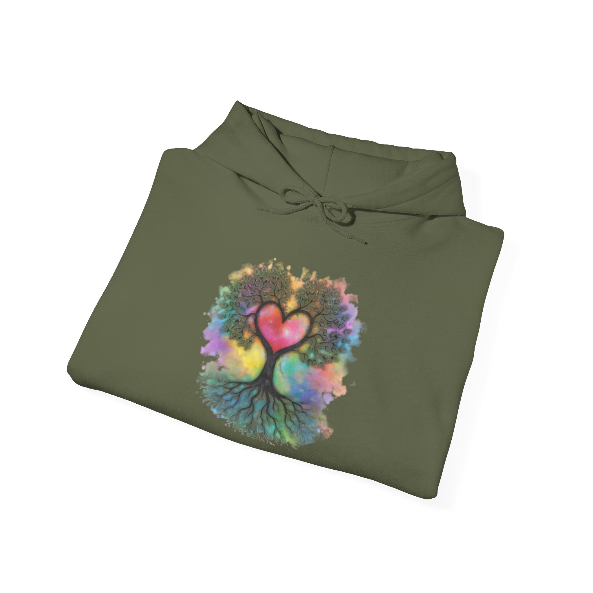 Rainbow Heart Tree Hoodie — Vibrant Spiritual Love Pullover
