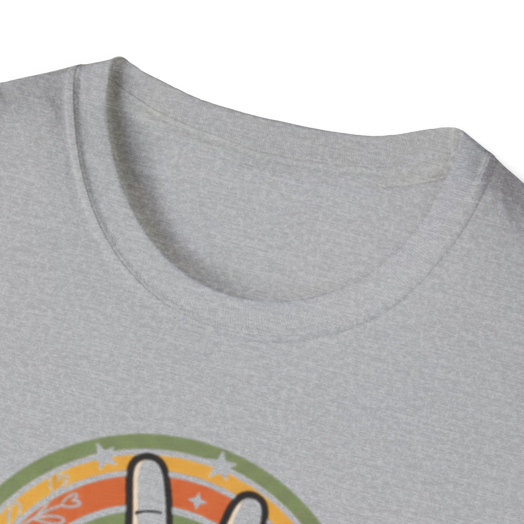 Peace Hand Sign T-Shirt | Retro Rainbow Circle, Vintage Hippie Vibe