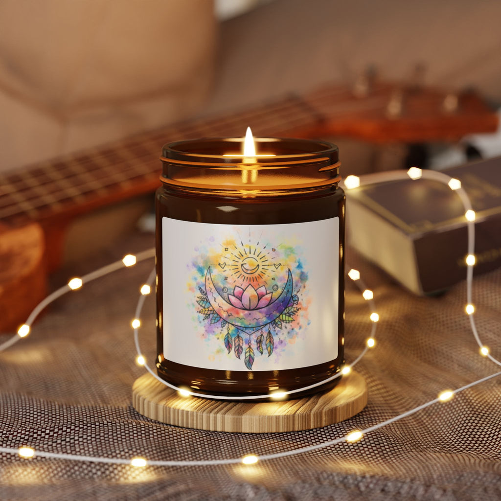 Sun & Moon Lotus Soy Candle — Watercolor Scented Amber Jar (Multi-Size & Scents)