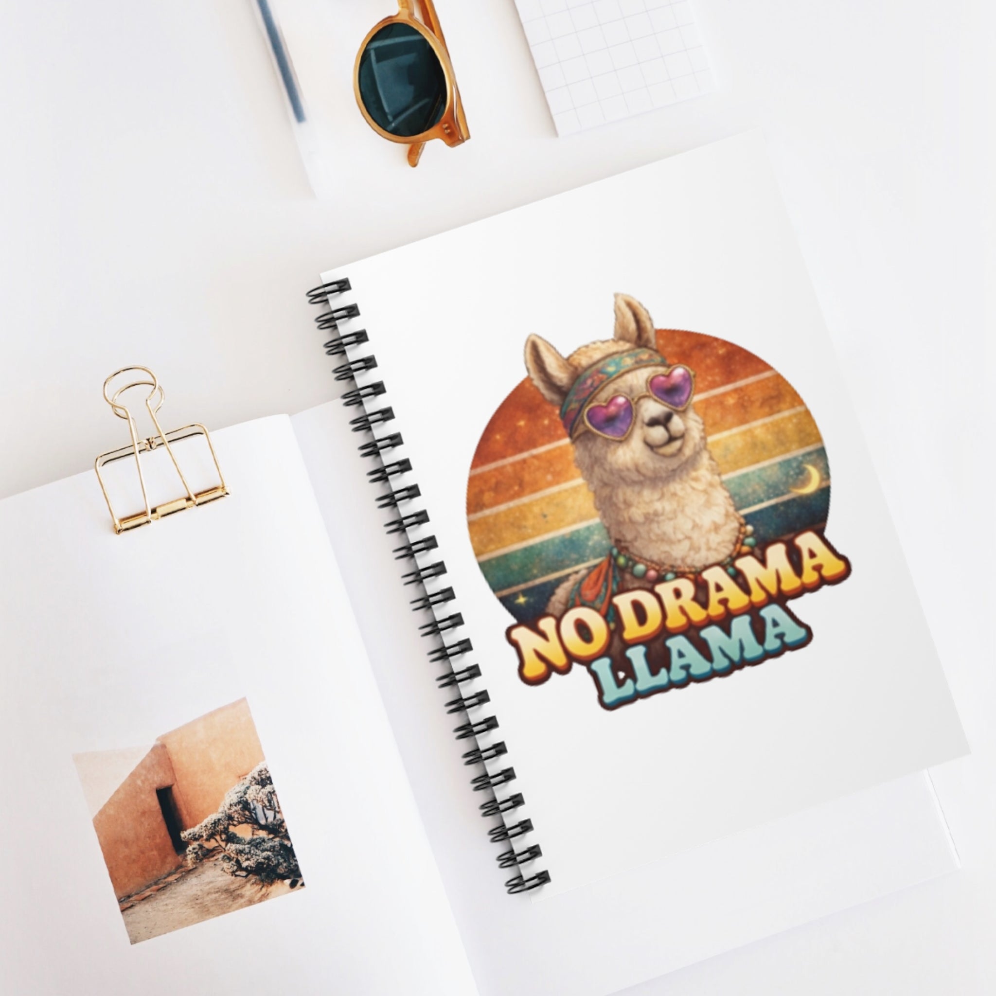 No Drama Llama Spiral Notebook – Retro Llama Journal for Humor, Gifts & School