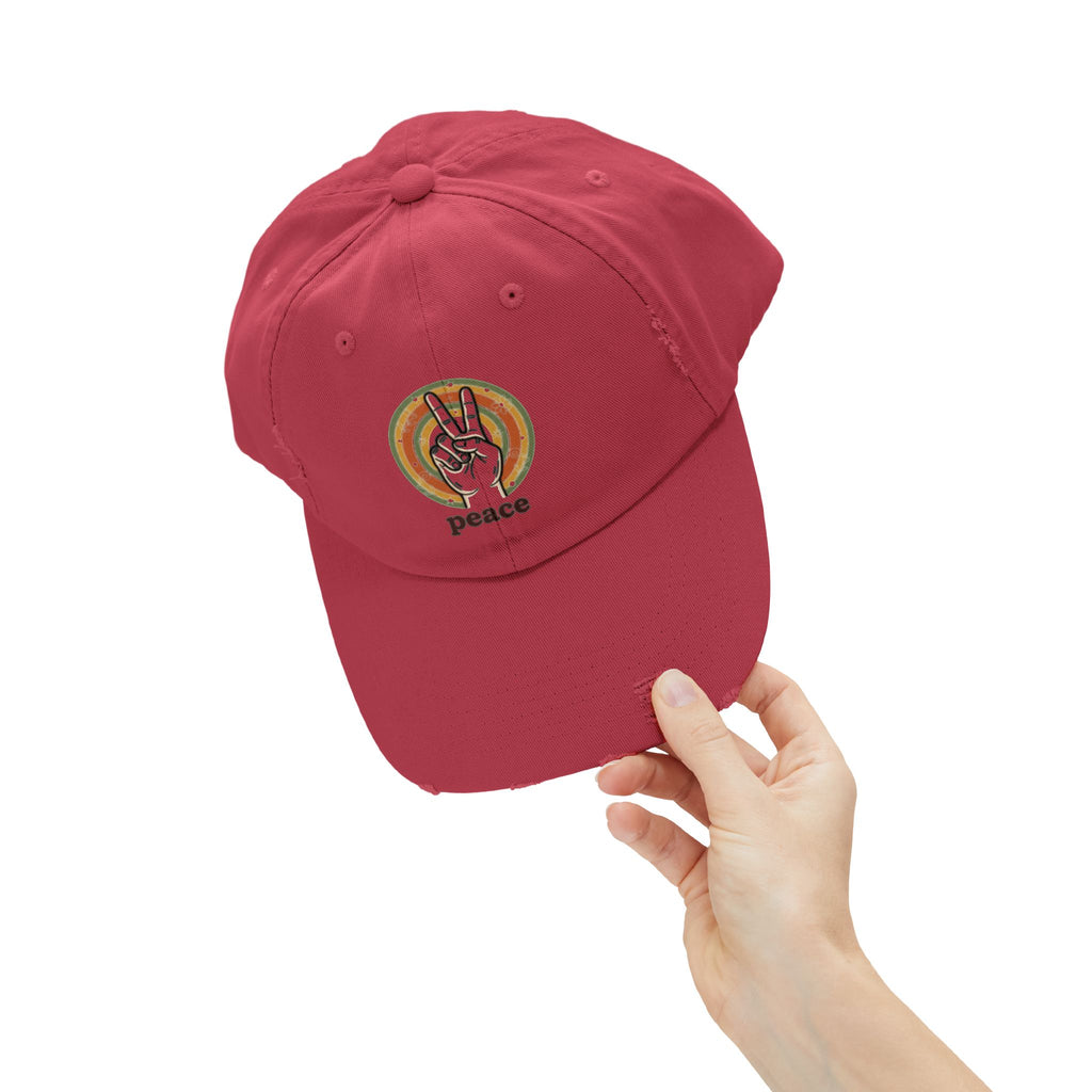 Peace Vintage Distressed Cap — Retro Rainbow Peace Sign Hat