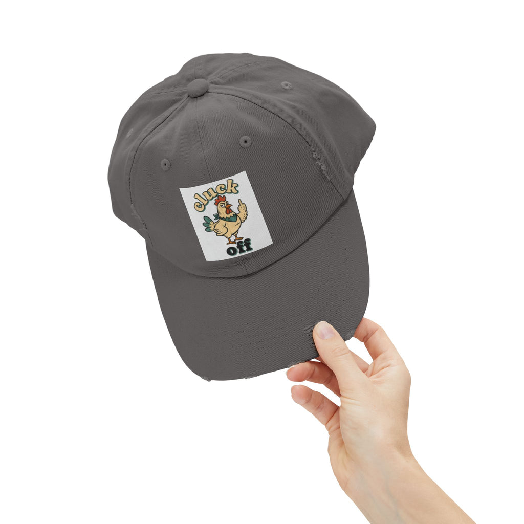Cluck Off' Retro Rooster Distressed Hat