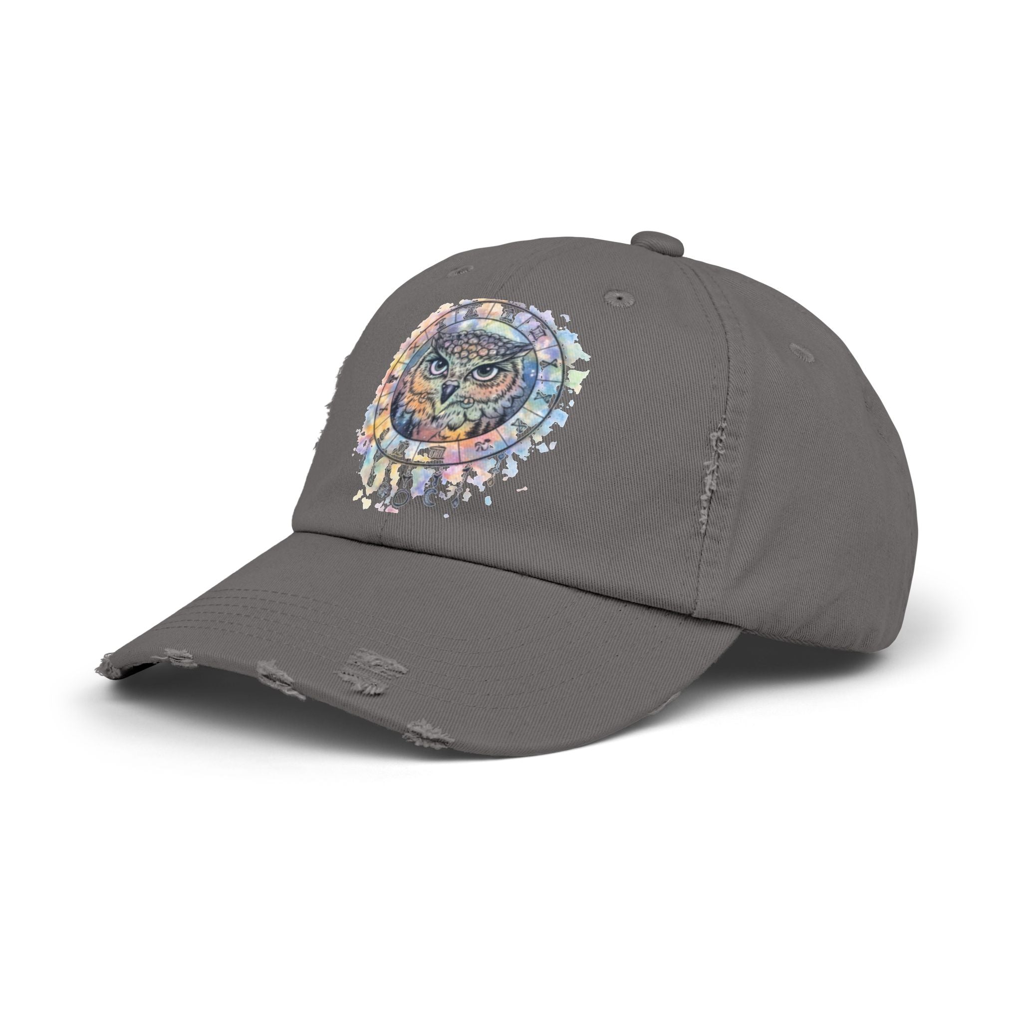 Watercolor Owl Distressed Unisex Hat