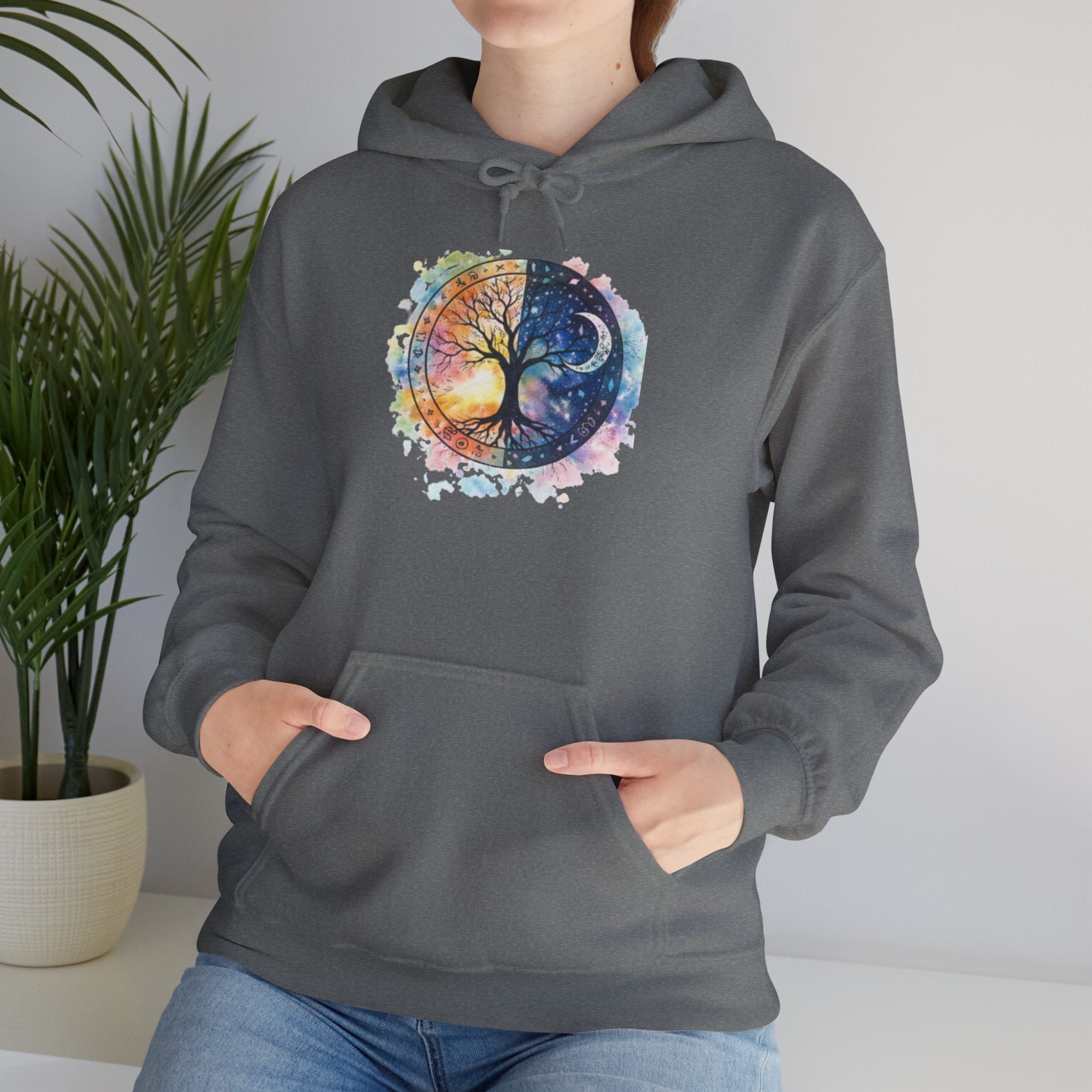 Yin Yang Tree Of Life Hoodie — Colorful Sun & Moon Spiritual Pullover