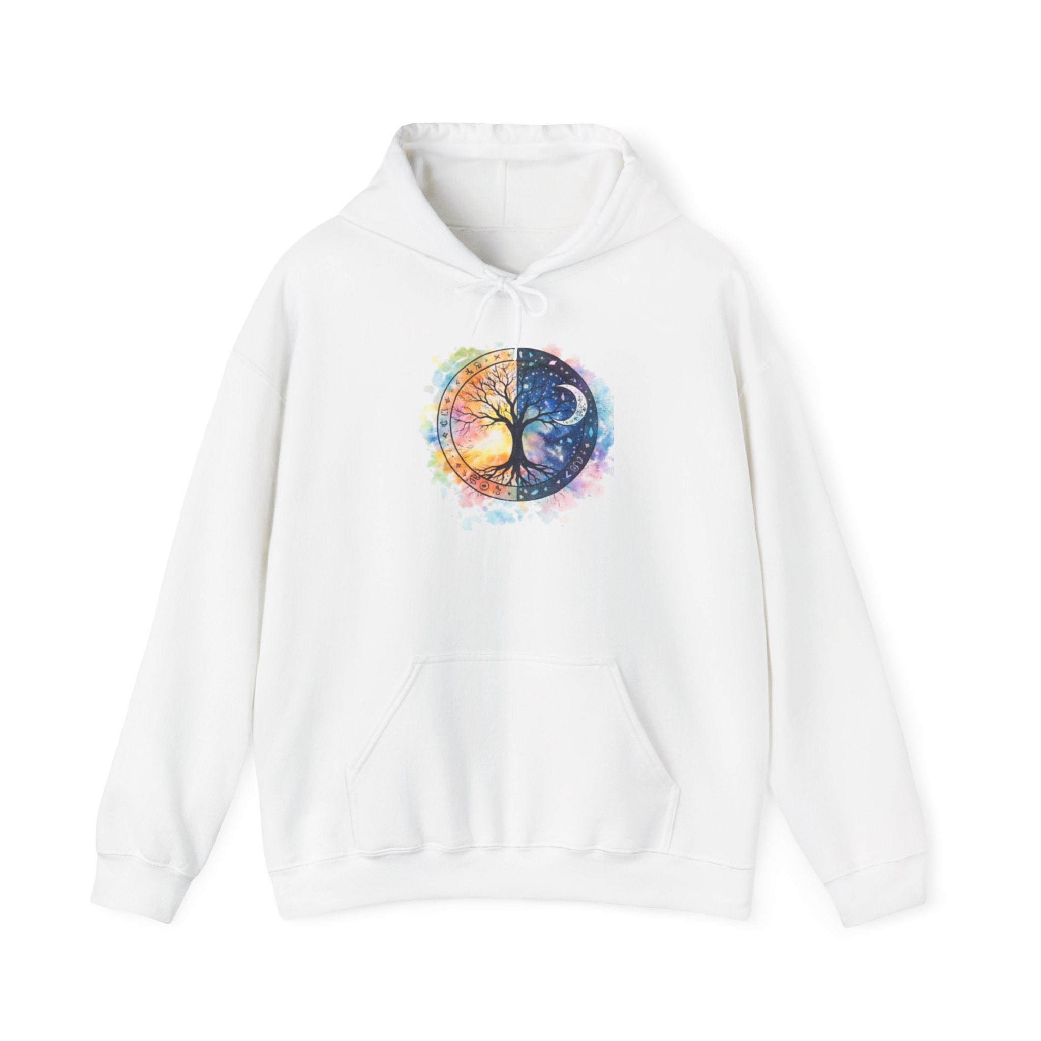 Yin Yang Tree Of Life Hoodie — Colorful Sun & Moon Spiritual Pullover