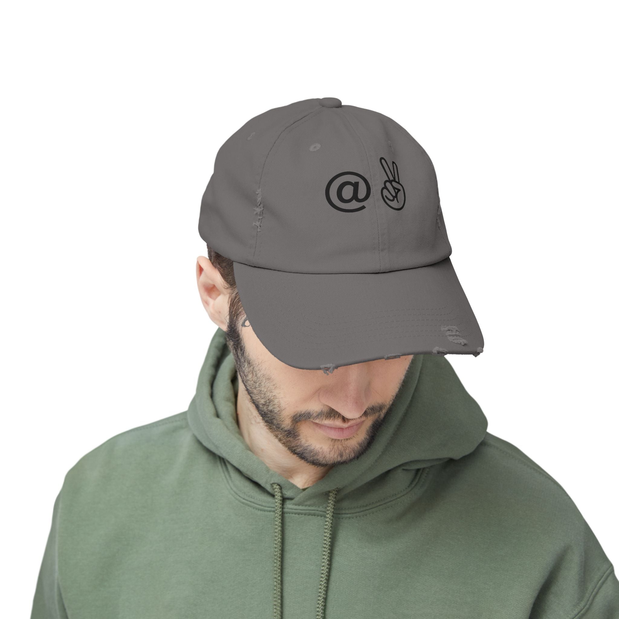 Distressed Embroidered "@ Peace" Cap