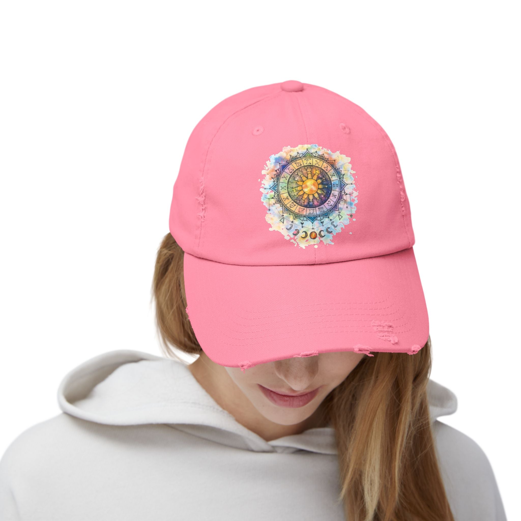 Distressed Cap — Watercolor Compass Mandala Hat