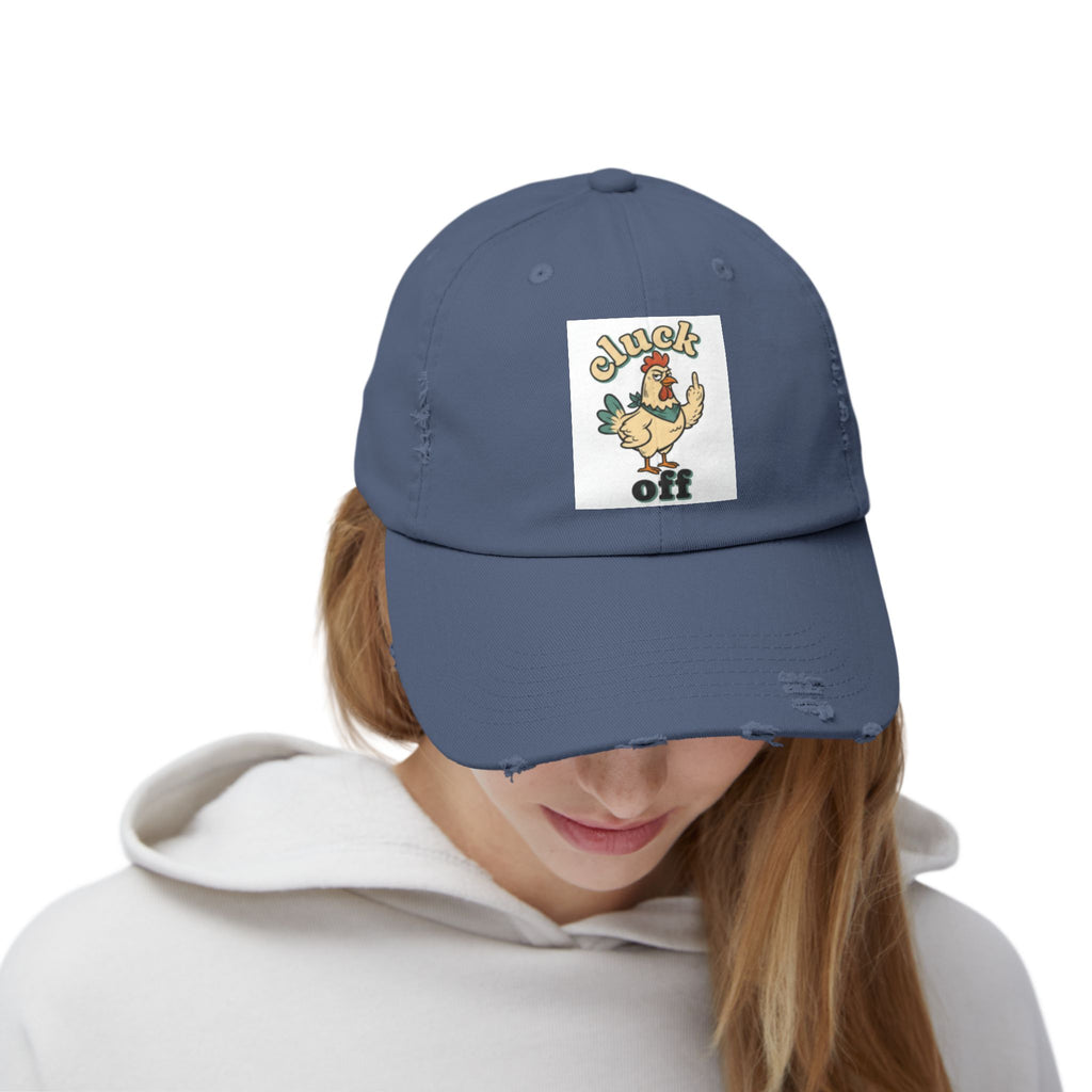 Cluck Off' Retro Rooster Distressed Hat