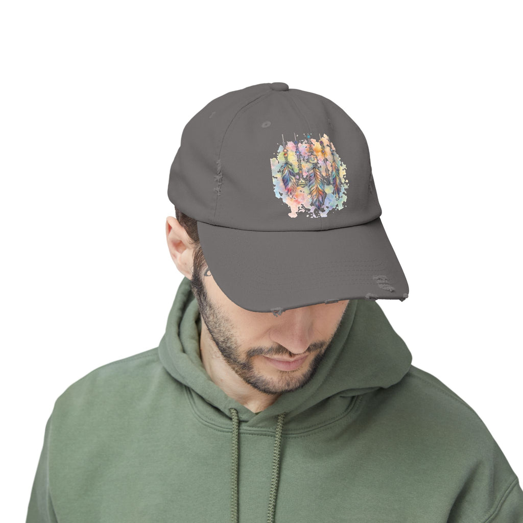 Distressed Cap with Watercolor Dreamcatcher Design