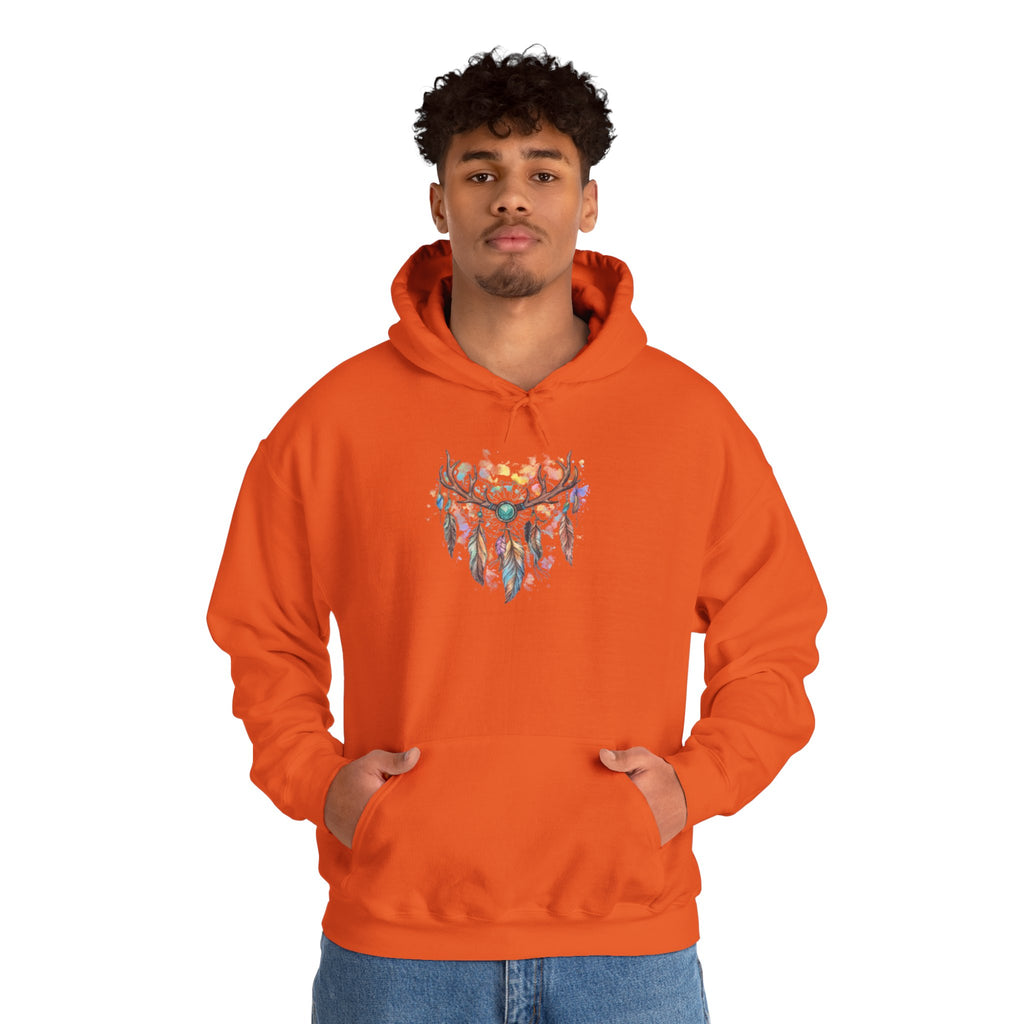Dreamcatcher Antler Hoodie — Watercolor Feathers & Floral Boho Sweatshirt