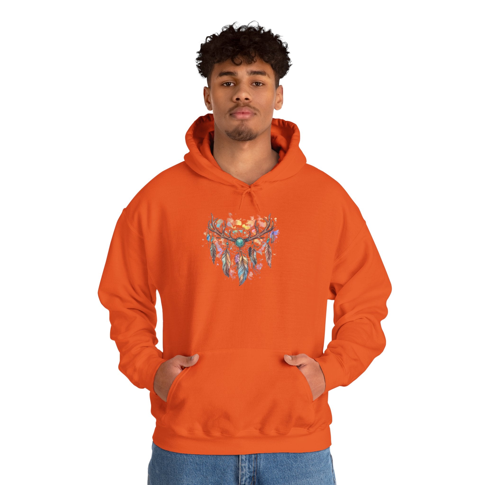 Dreamcatcher Antler Hoodie — Watercolor Feathers & Floral Boho Sweatshirt