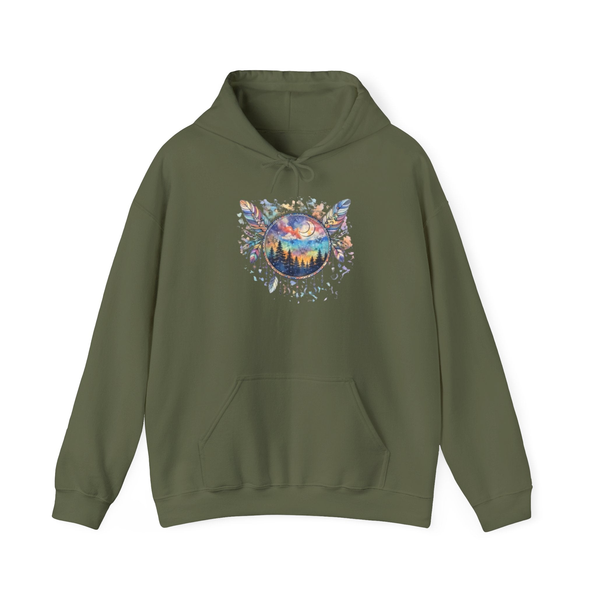 Nature Dreamcatcher Hoodie — Colorful Mountain Sunset Graphic