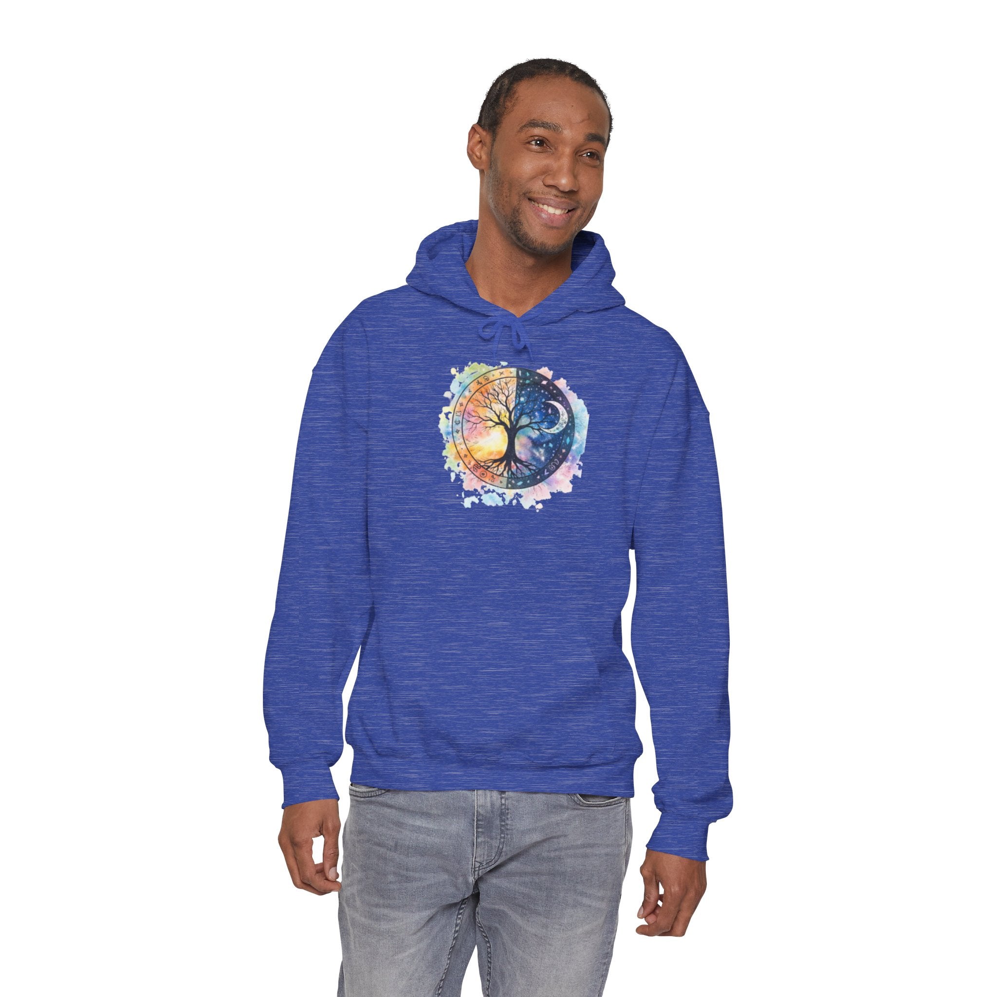 Yin Yang Tree Of Life Hoodie — Colorful Sun & Moon Spiritual Pullover
