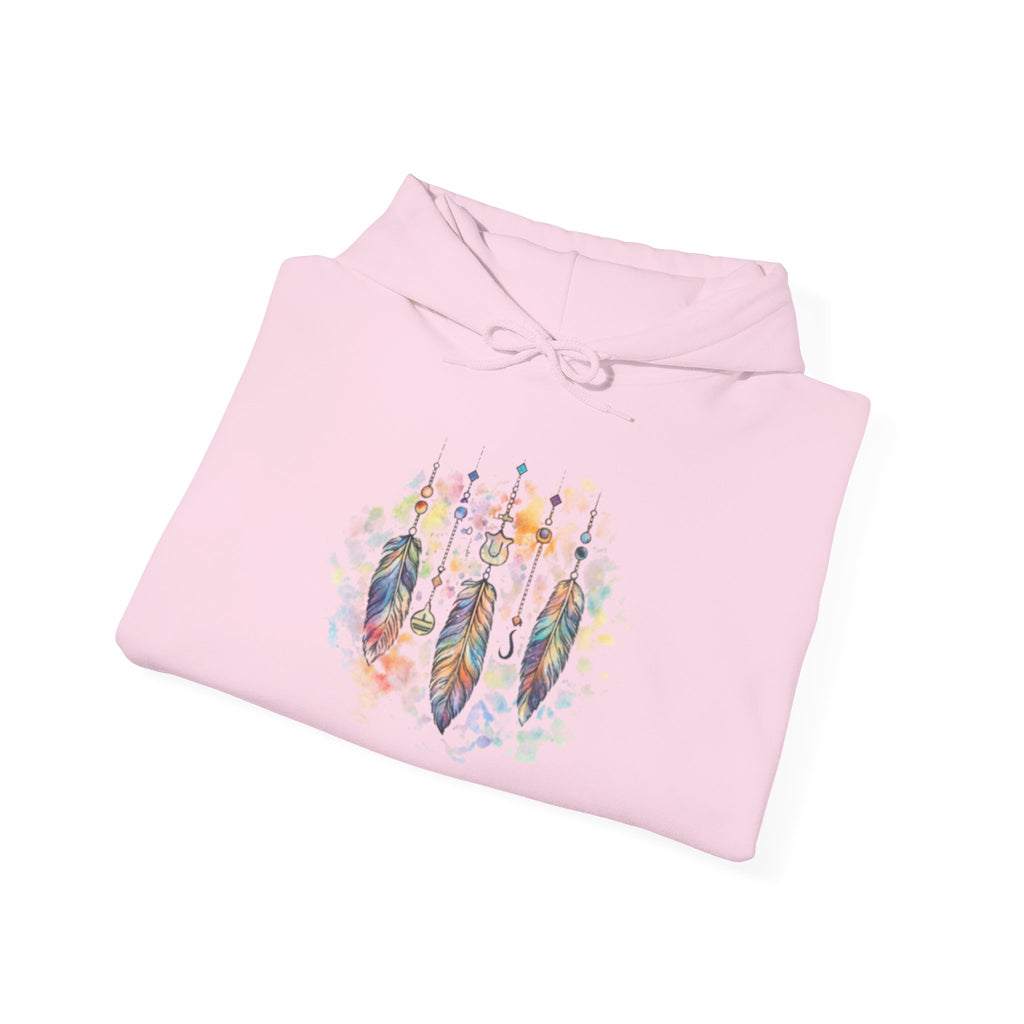 Boho Feather Dreamcatcher Hoodie — Watercolor Tribal Feathers Pullover