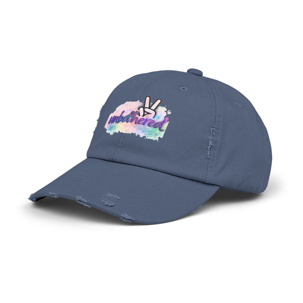 Unbothered Distressed Cap — Pastel Peace Sign Baseball Hat