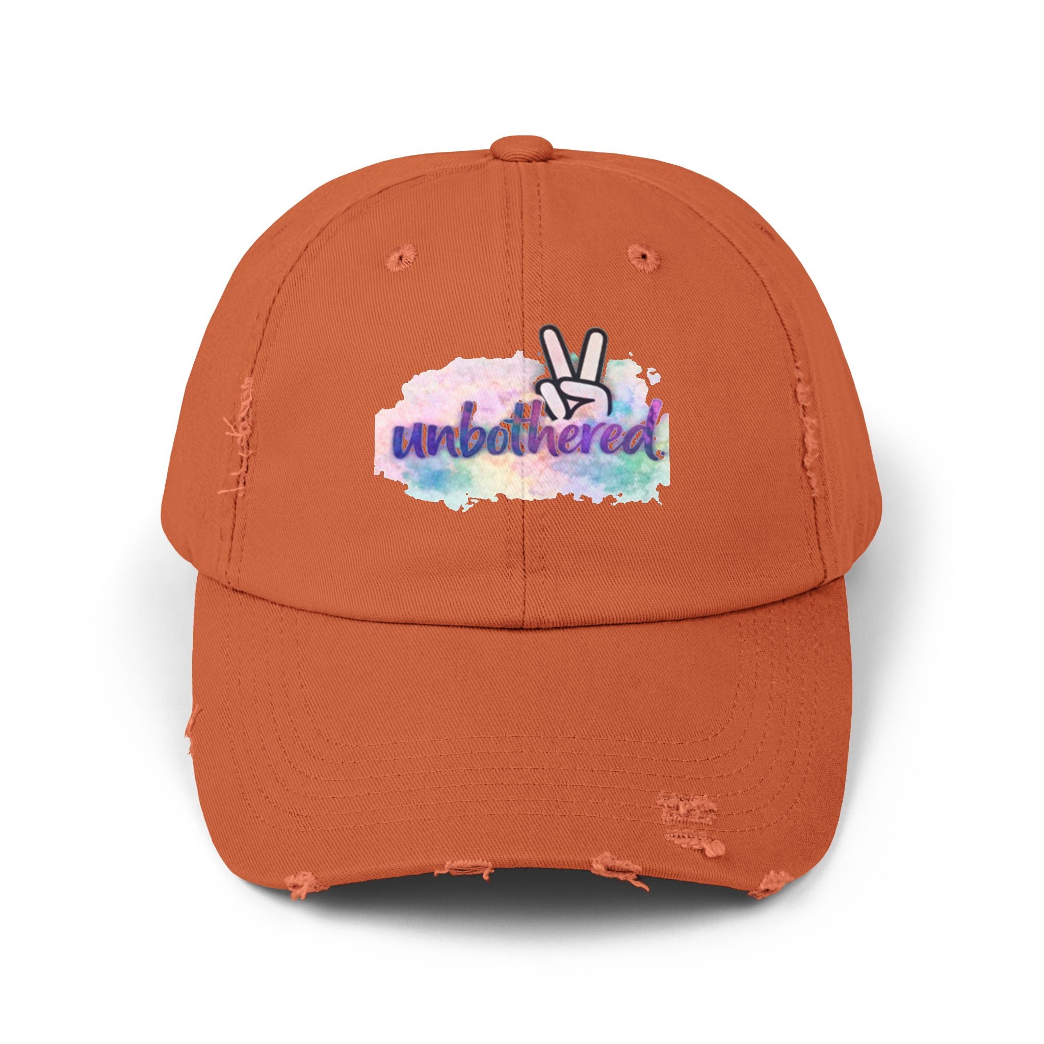 Unbothered Distressed Cap — Pastel Peace Sign Baseball Hat