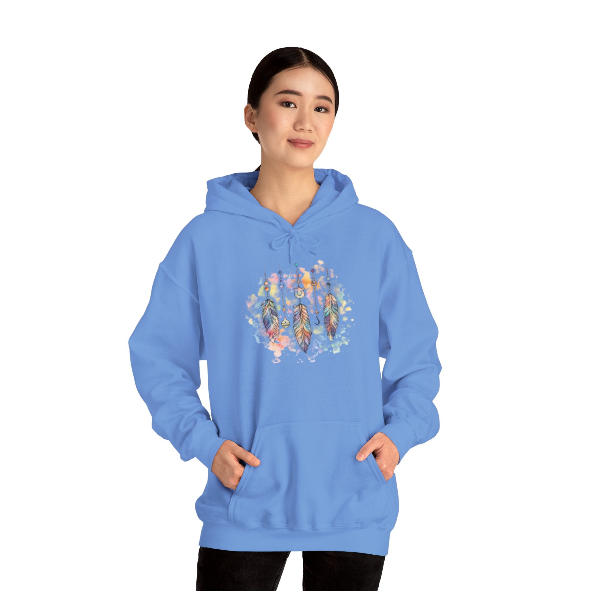 Boho Feather Dreamcatcher Hoodie — Watercolor Tribal Feathers Pullover