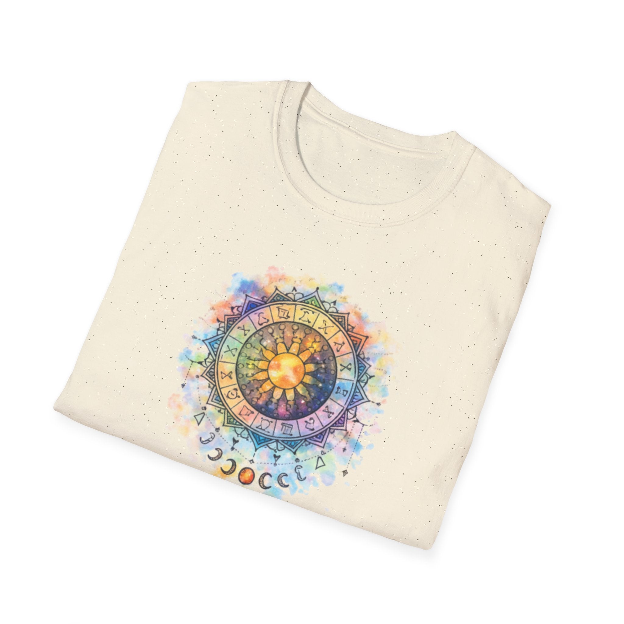 Sun & Moon Zodiac T-Shirt — Watercolor Astrological Mandala Tee