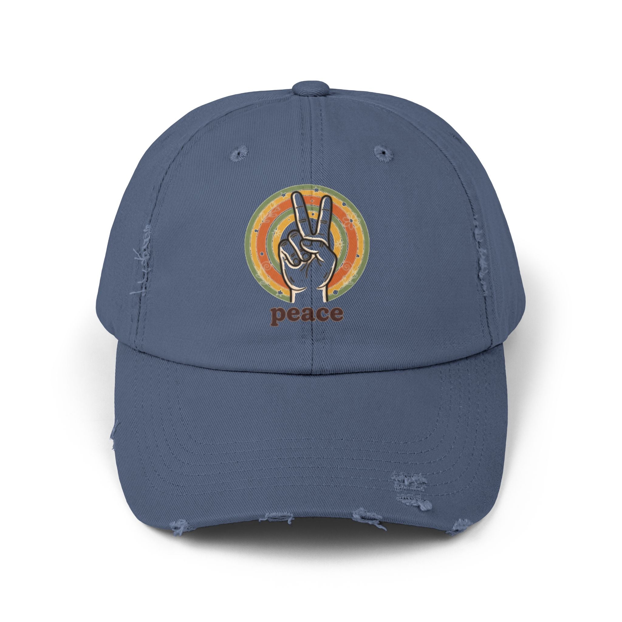 Peace Vintage Distressed Cap — Retro Rainbow Peace Sign Hat