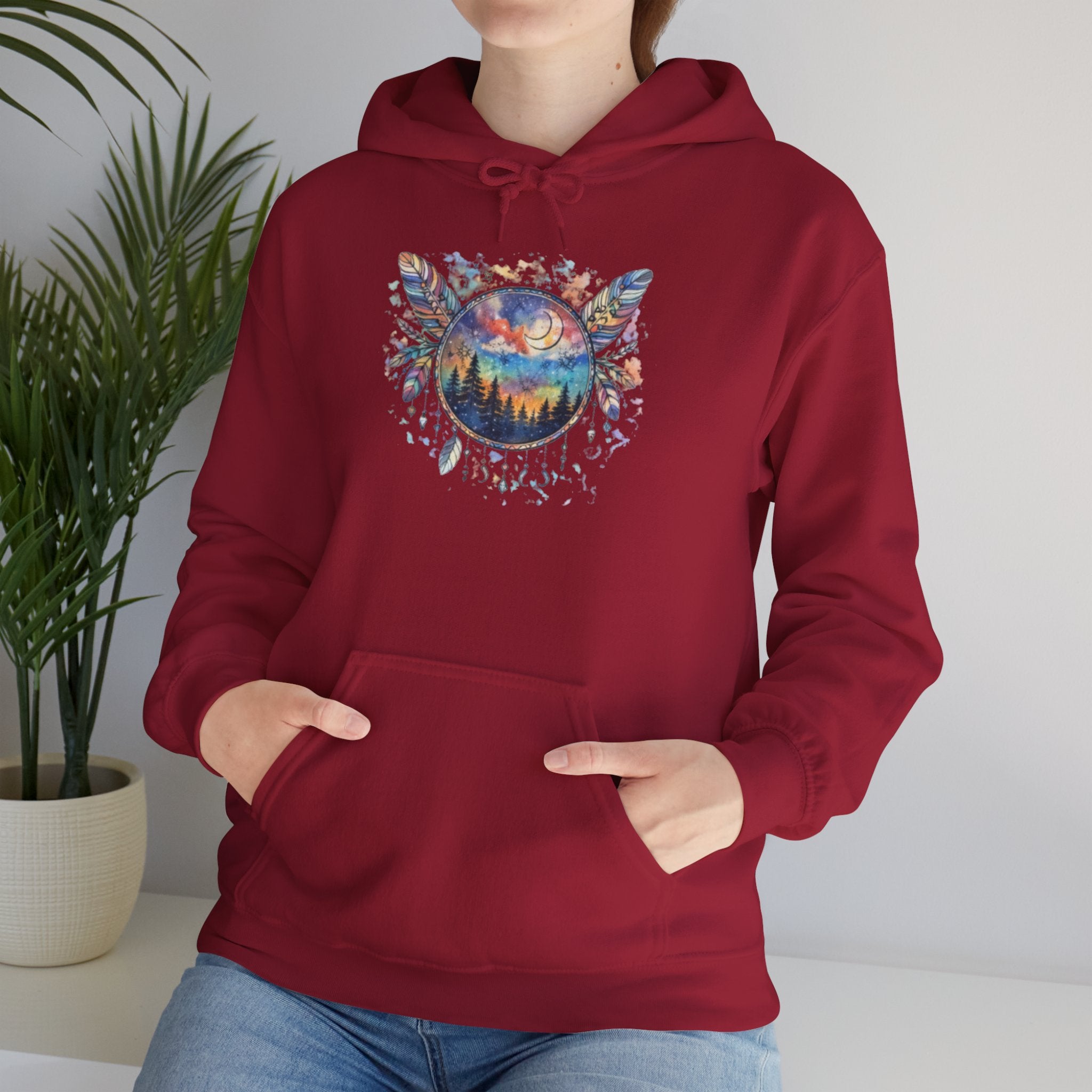 Nature Dreamcatcher Hoodie — Colorful Mountain Sunset Graphic
