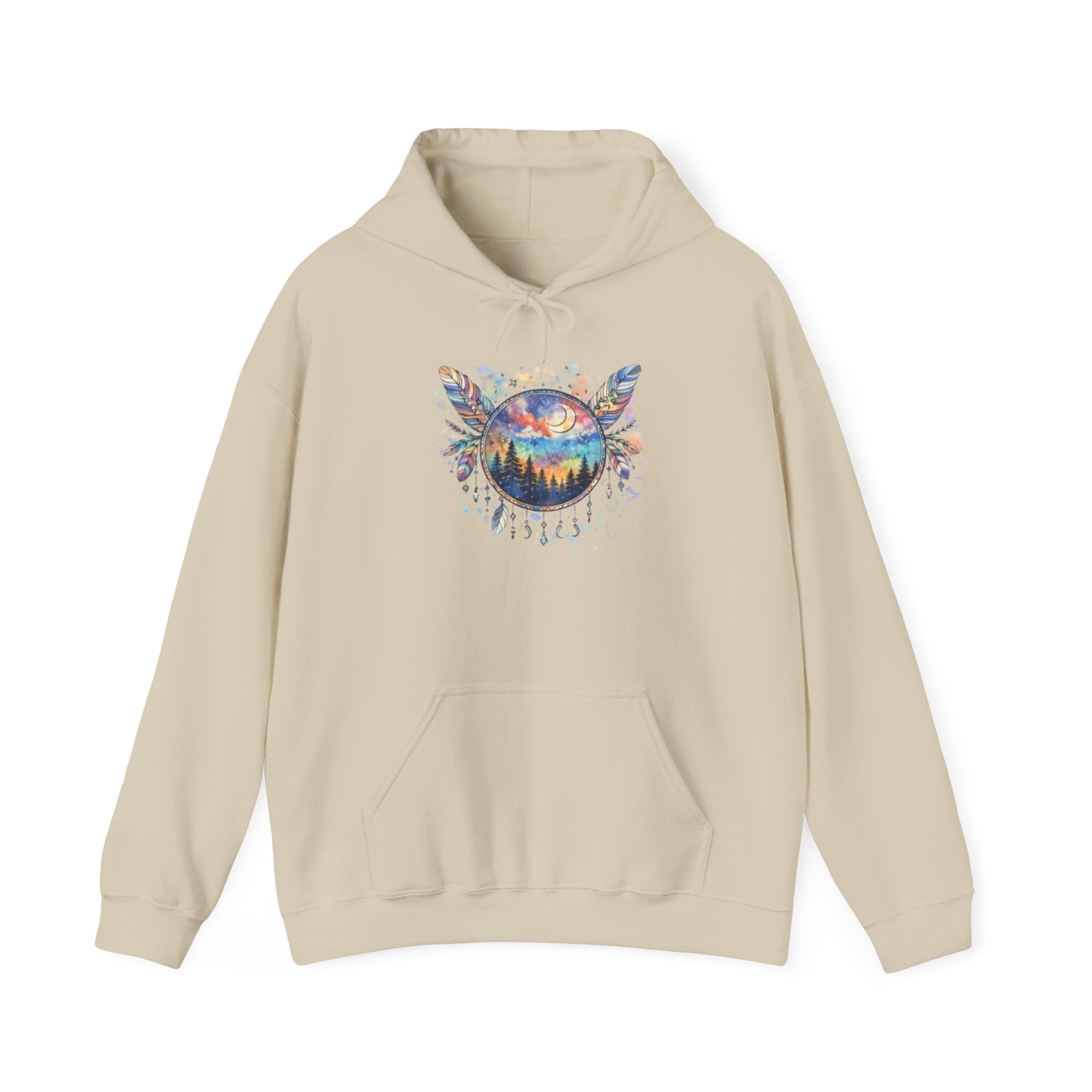 Nature Dreamcatcher Hoodie — Colorful Mountain Sunset Graphic