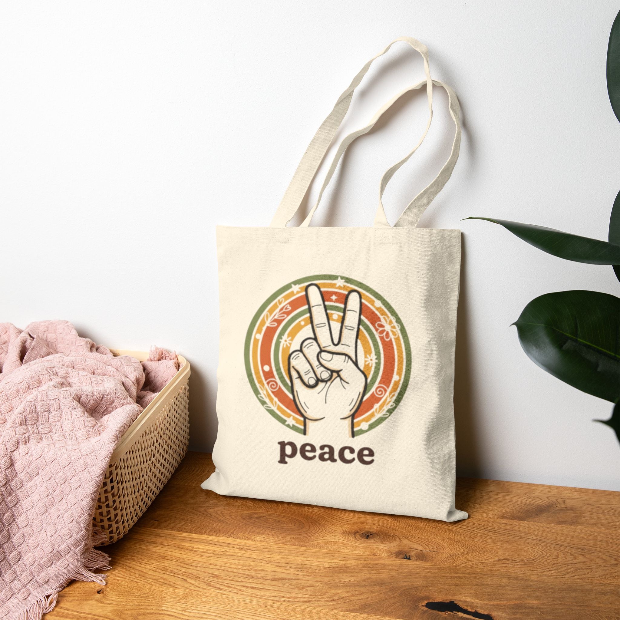 Peace Sign Canvas Tote Bag — Retro 70s Vibes Eco Market Bag