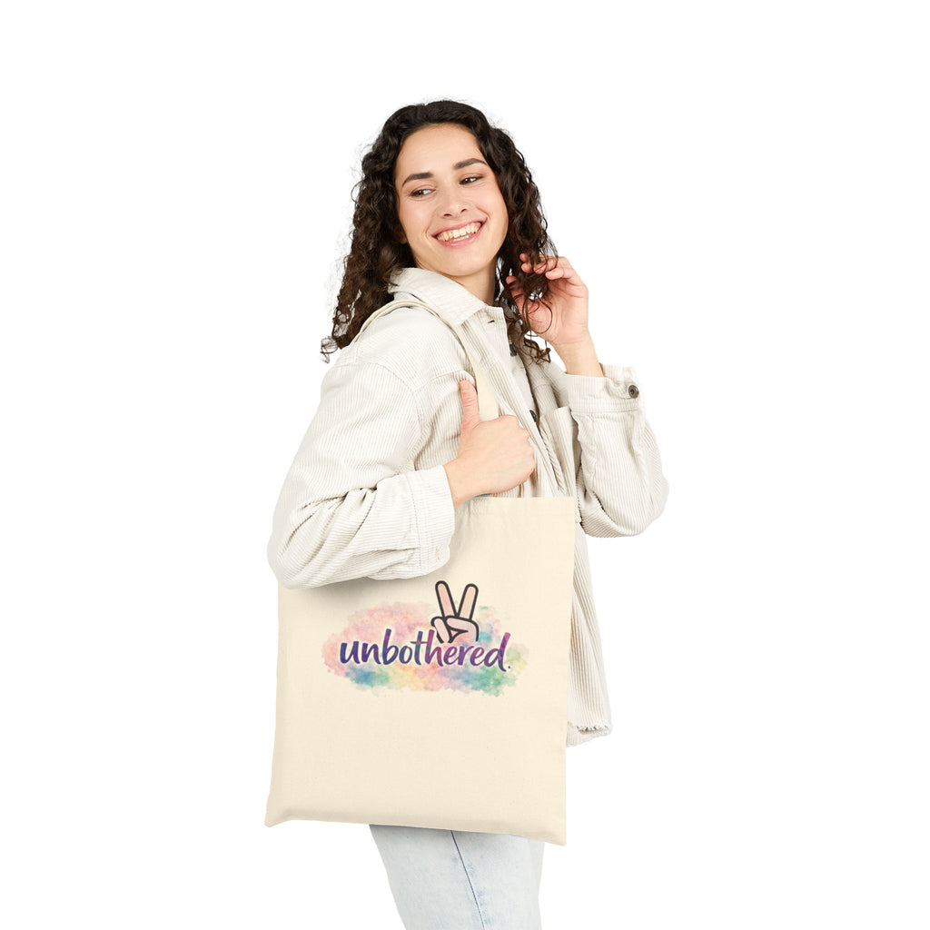 Unbothered Peace Sign Canvas Tote — Cotton Grocery & Everyday Bag