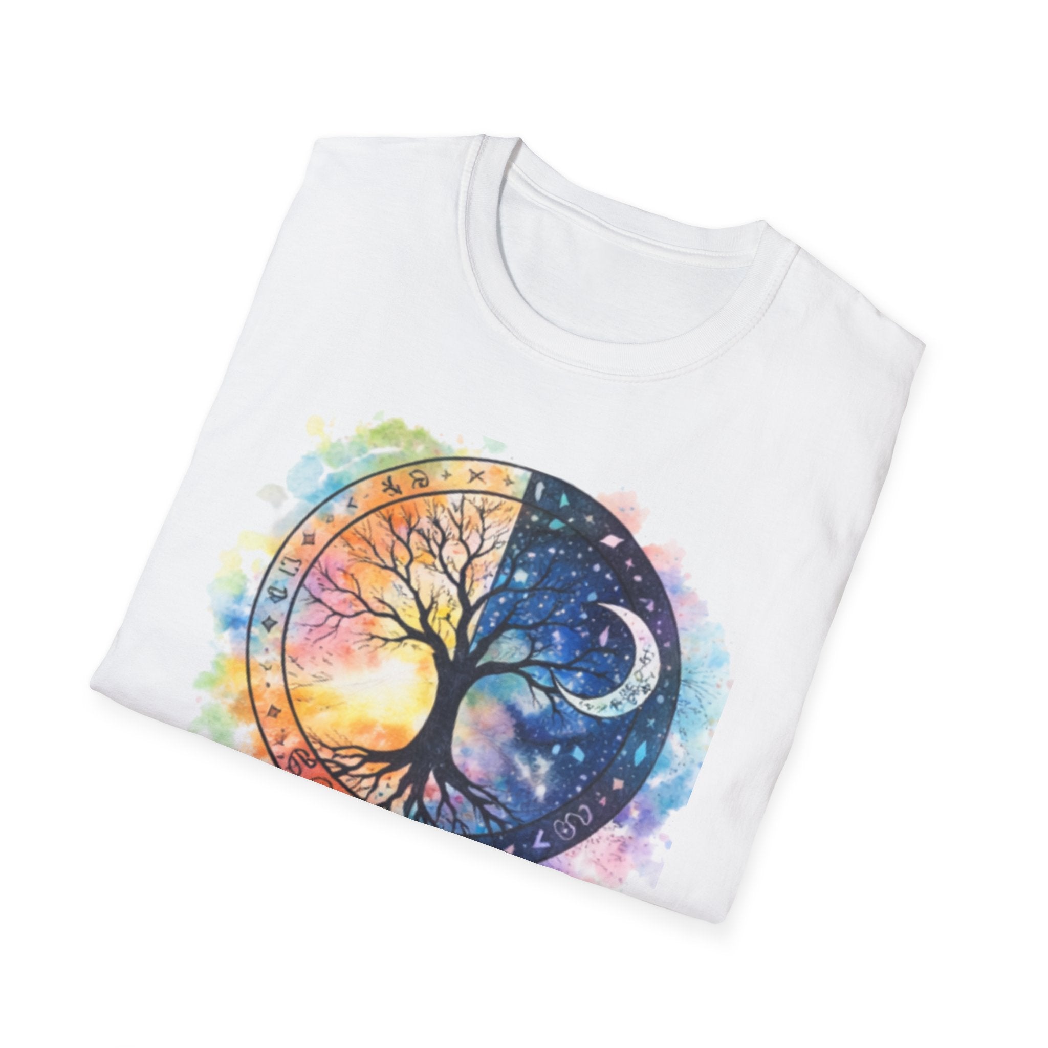 Tree of Life Yin Yang T-Shirt — Watercolor Sun & Moon Graphic Tee
