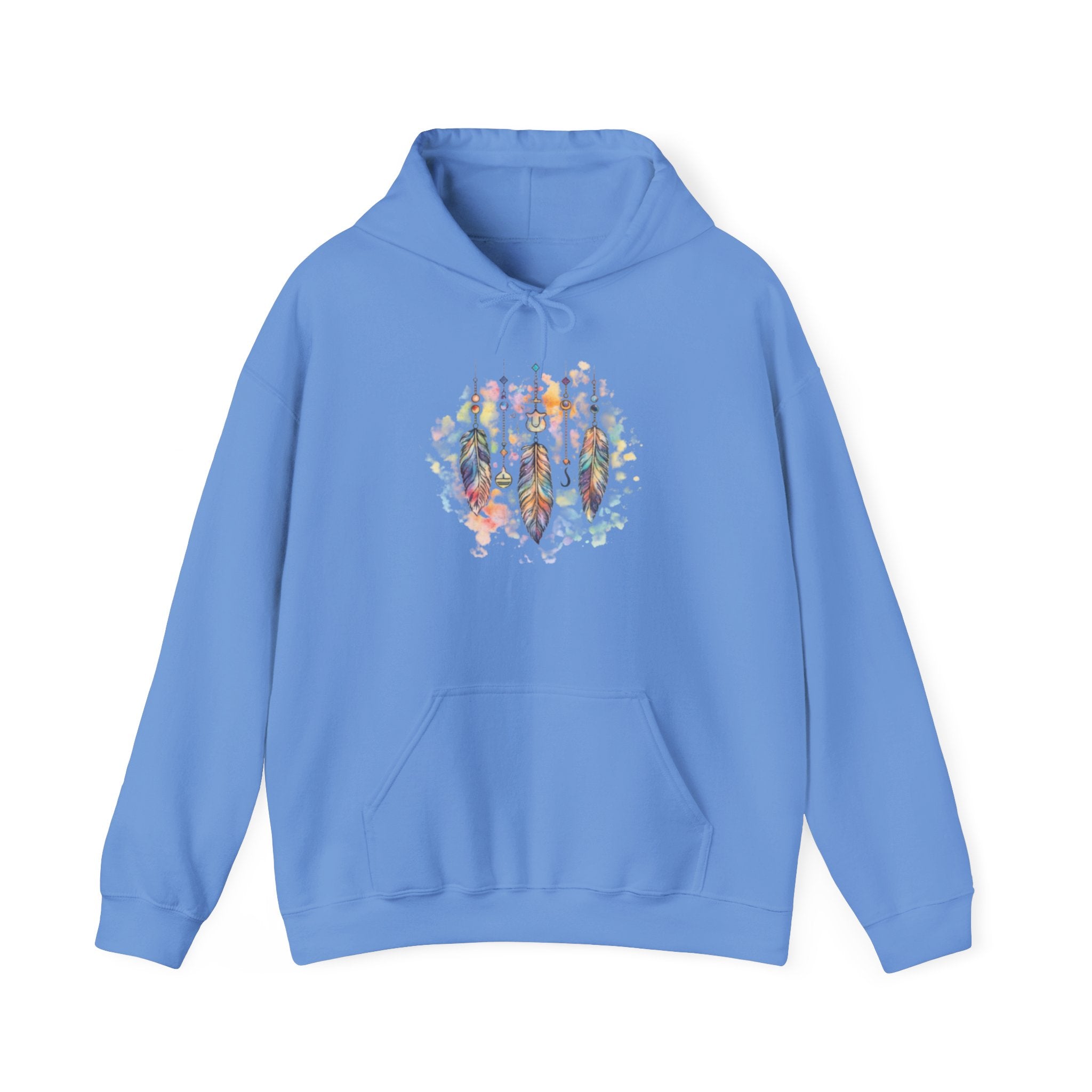 Boho Feather Dreamcatcher Hoodie — Watercolor Tribal Feathers Pullover