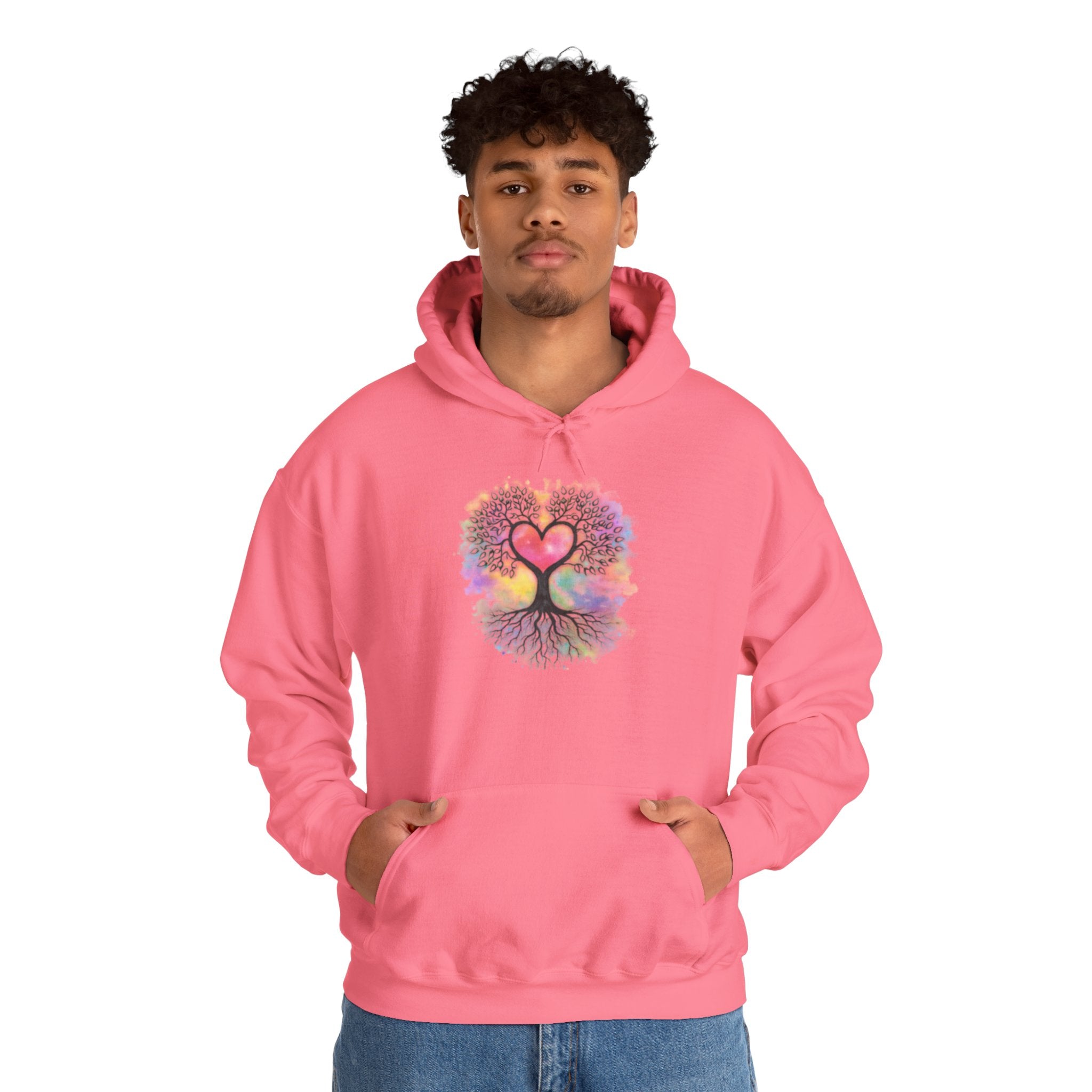 Rainbow Heart Tree Hoodie — Vibrant Spiritual Love Pullover